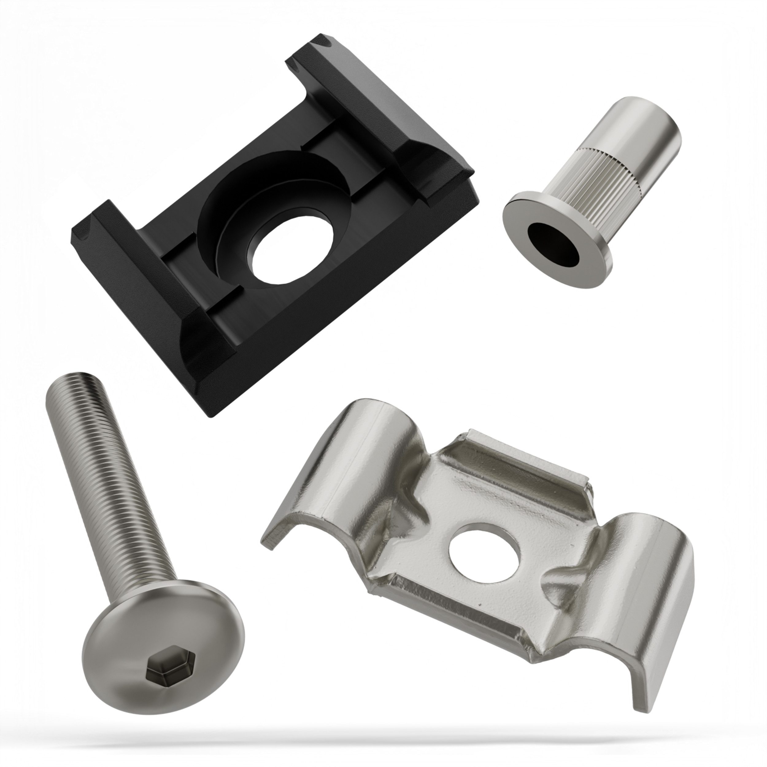 Qualinos Doppelstabmattenzaun Montage- und Reparaturset Klemme Butterfly V2A Haltebock Universell, (Vorteilspack, 10-St., Vollständiges Montageset Butterfly Klemmplatten flacher Bock), Komplettes Set - V2A Edelstahl rostfrei - UV stabilisiert