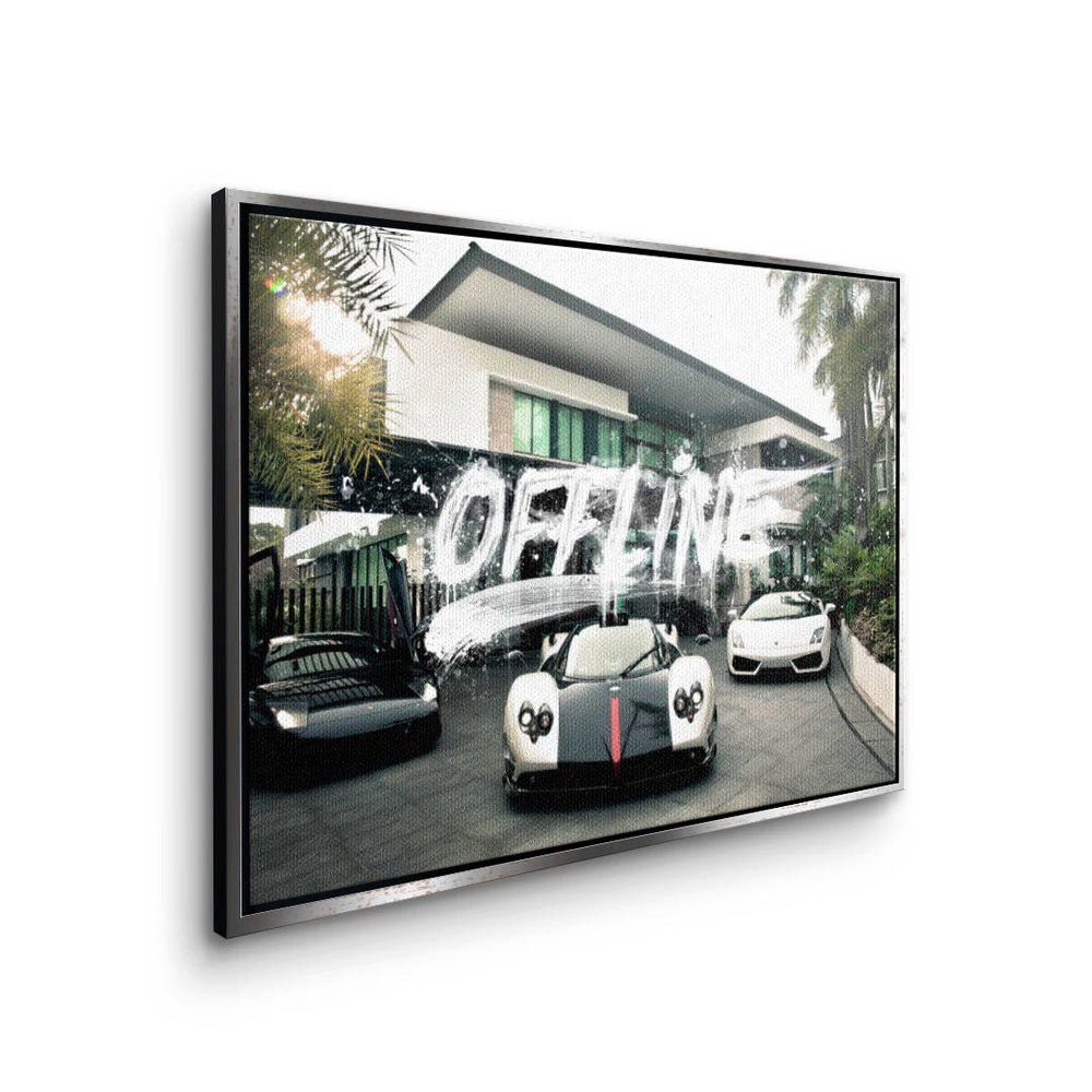 & Bild Premium Lifestyle Autos Mindset Traumvilla Leinwandbild, - silberner Rahmen Wandbild DOTCOMCANVAS®