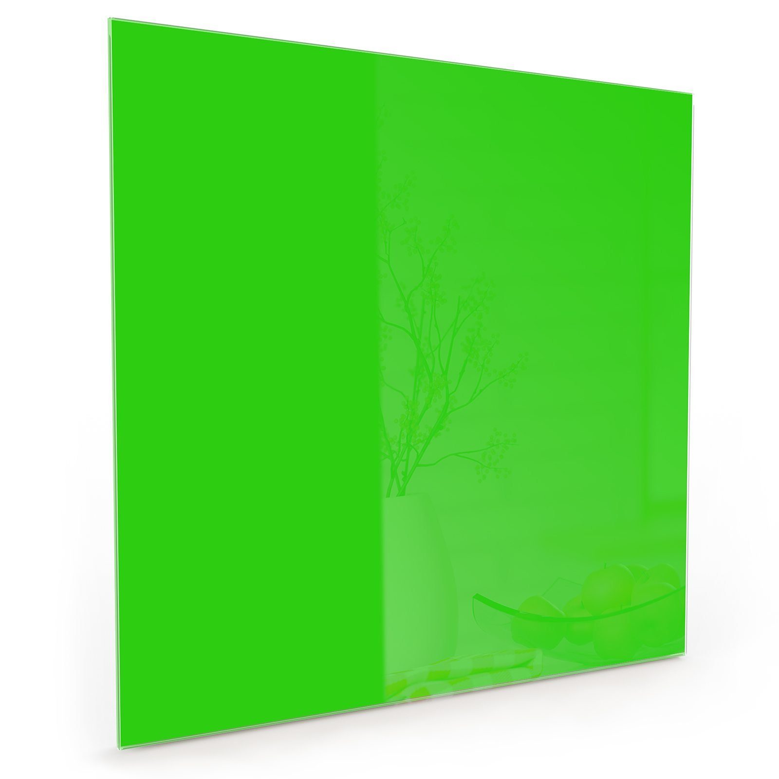 Primedeco Küchenrückwand Spritzschutz Glas Neongrüner Hintergrund