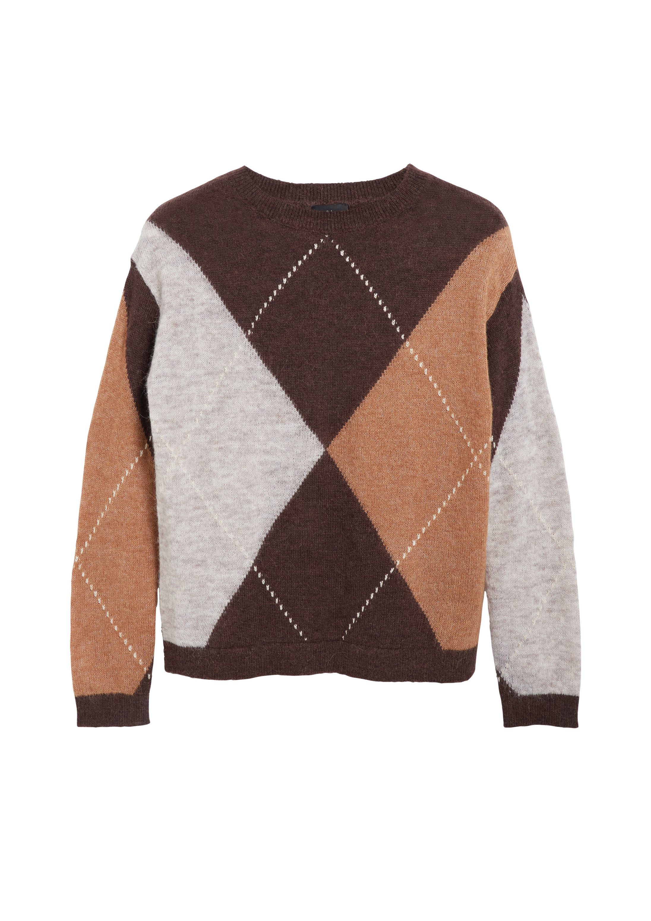 s.Oliver Longpullover Strickpullover Feinstrickpullover aus Alpakamix mit Rauten-Muster