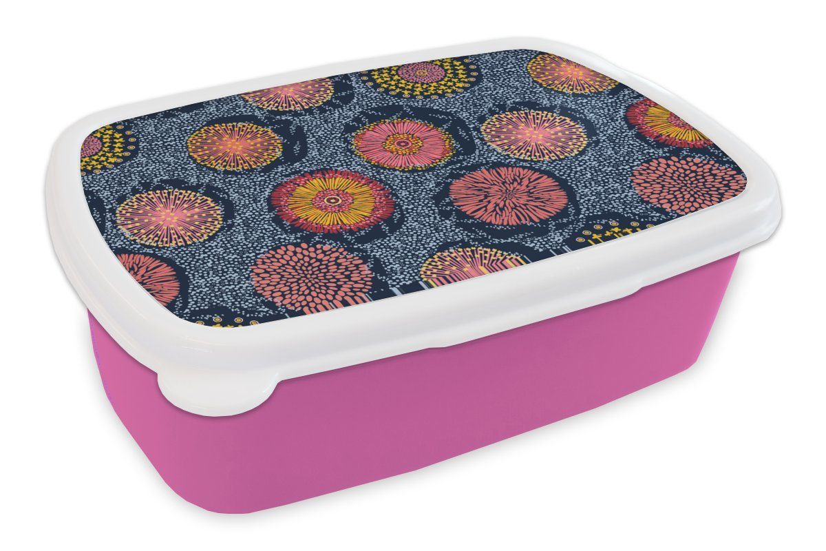 MuchoWow Lunchbox Blumen - Muster - Vintage, Kunststoff, (2-tlg), Brotbox für Erwachsene, Brotdose Kinder, Snackbox, Mädchen, Kunststoff rosa