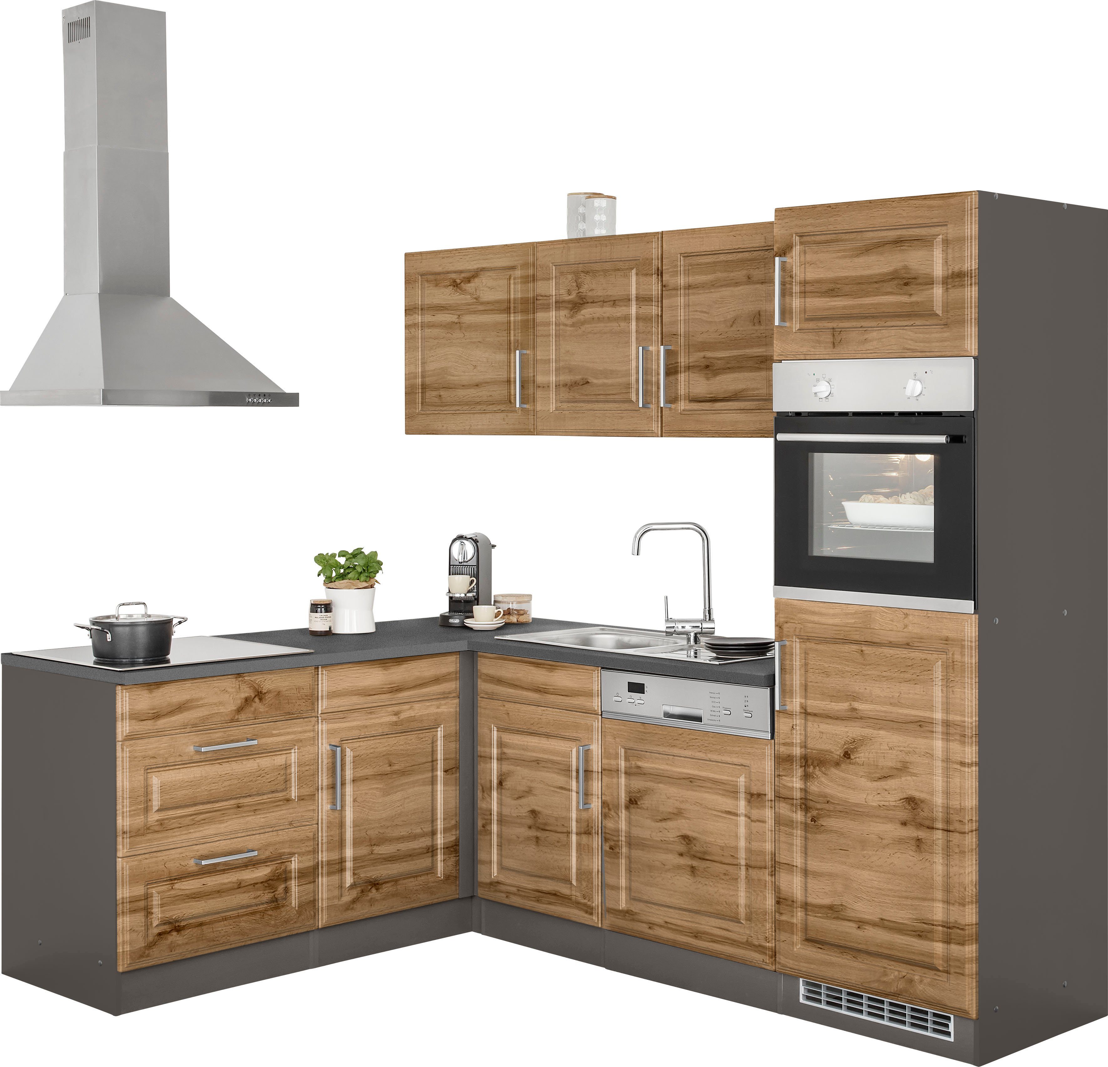 HELD MÖBEL Winkelküche Stockholm, mit E-Geräten,230 x 170 cm, wahlweise mit Induktionskochfeld beige