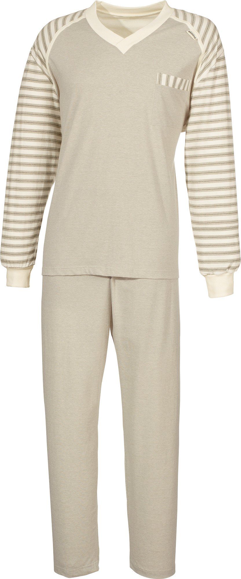 götting Pyjama Herren-Schlafanzug naturbelassen Single-Jersey Streifen
