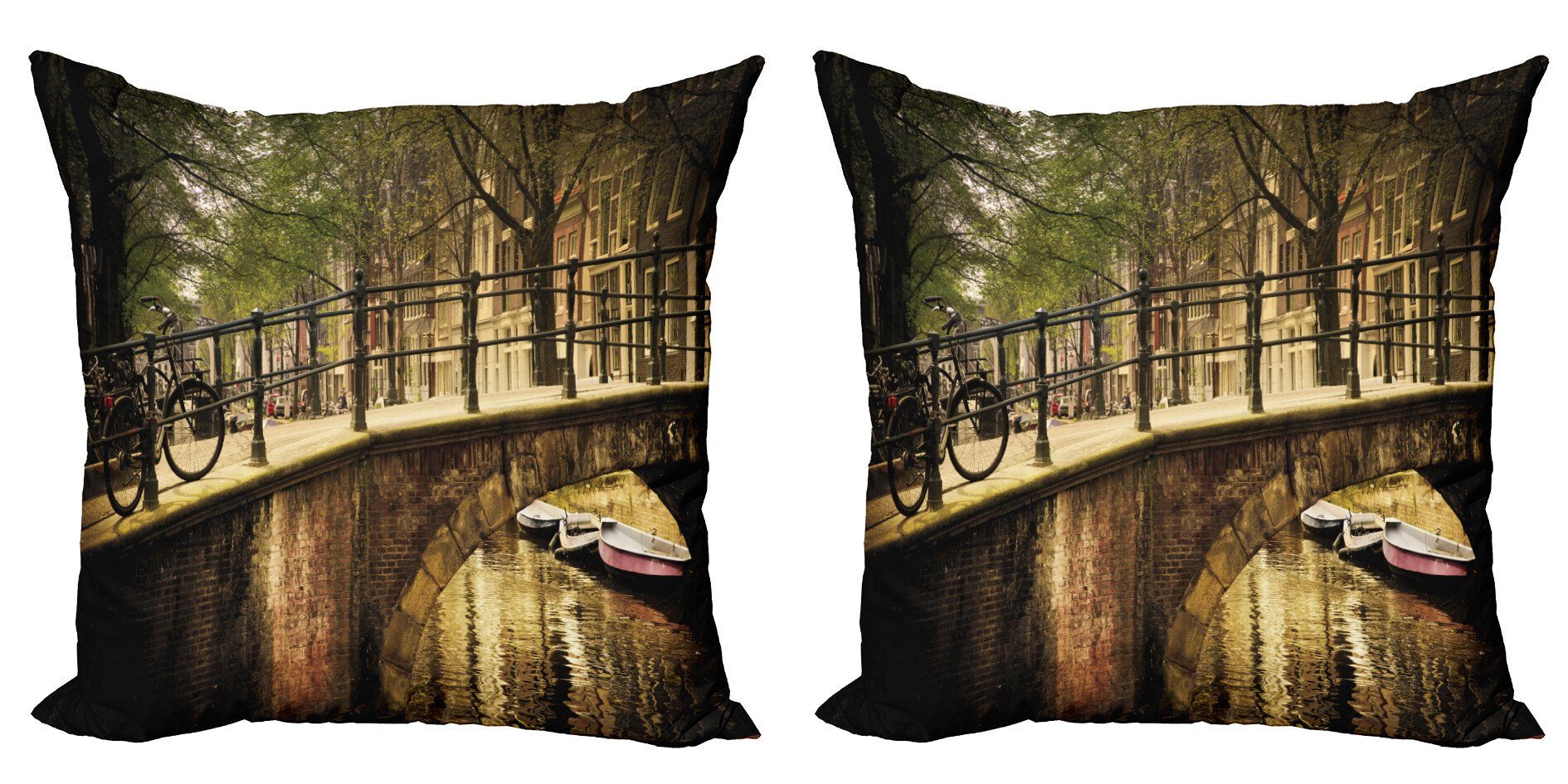 Kissenbezüge Modern Accent Doppelseitiger Digitaldruck, Abakuhaus (2 Stück), Stadtansicht Romantik-Brücke Canal