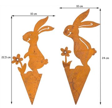 BigDean Gartenstecker 2er Set Gartenstecker Rost-Optik Hasen Edelrost Garten-Deko Figuren