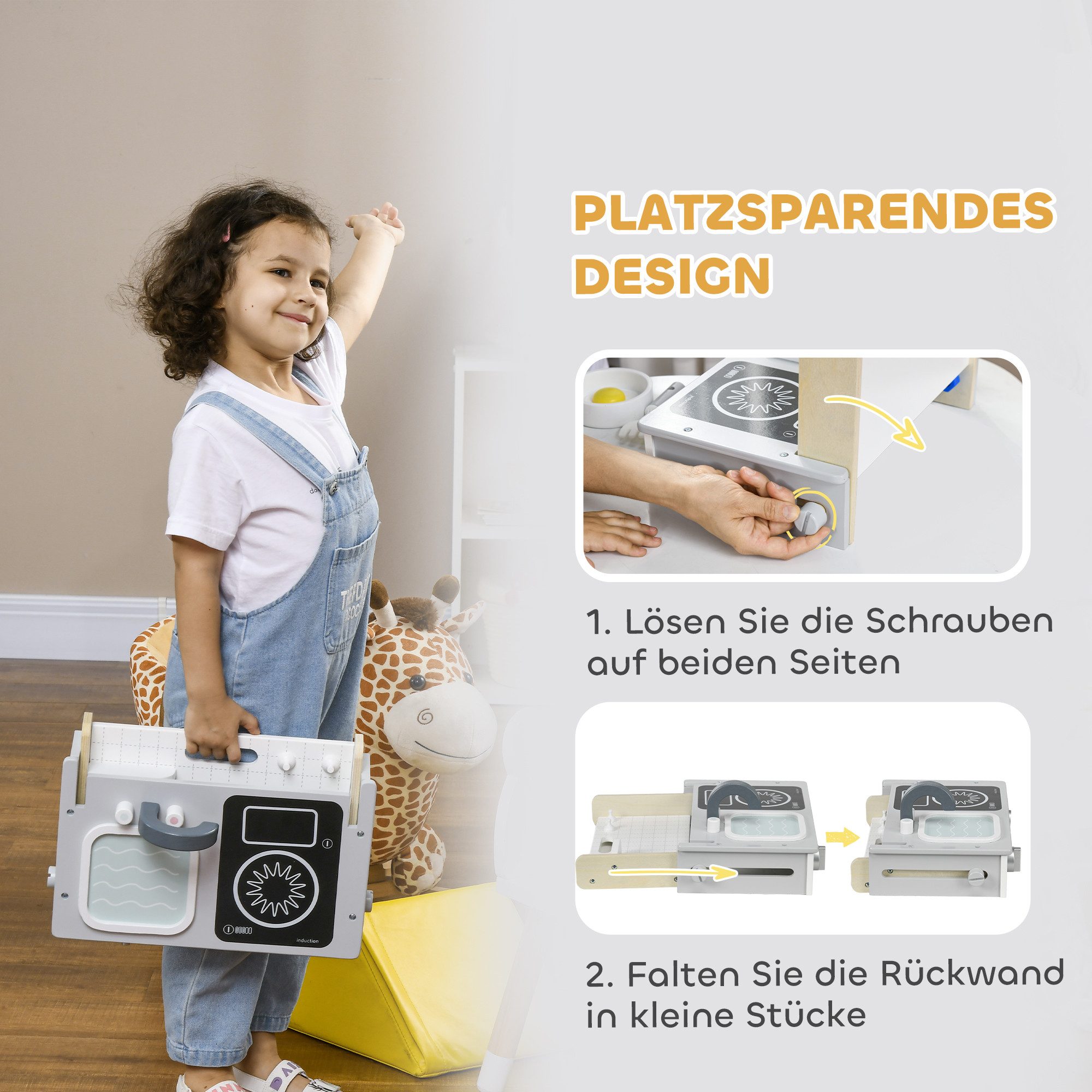 AIYAPLAY Spielküche Matschküche MDF, Mehrschichtplatte, ür Jungen und Mädchen im Alter von 3–5 Jahren