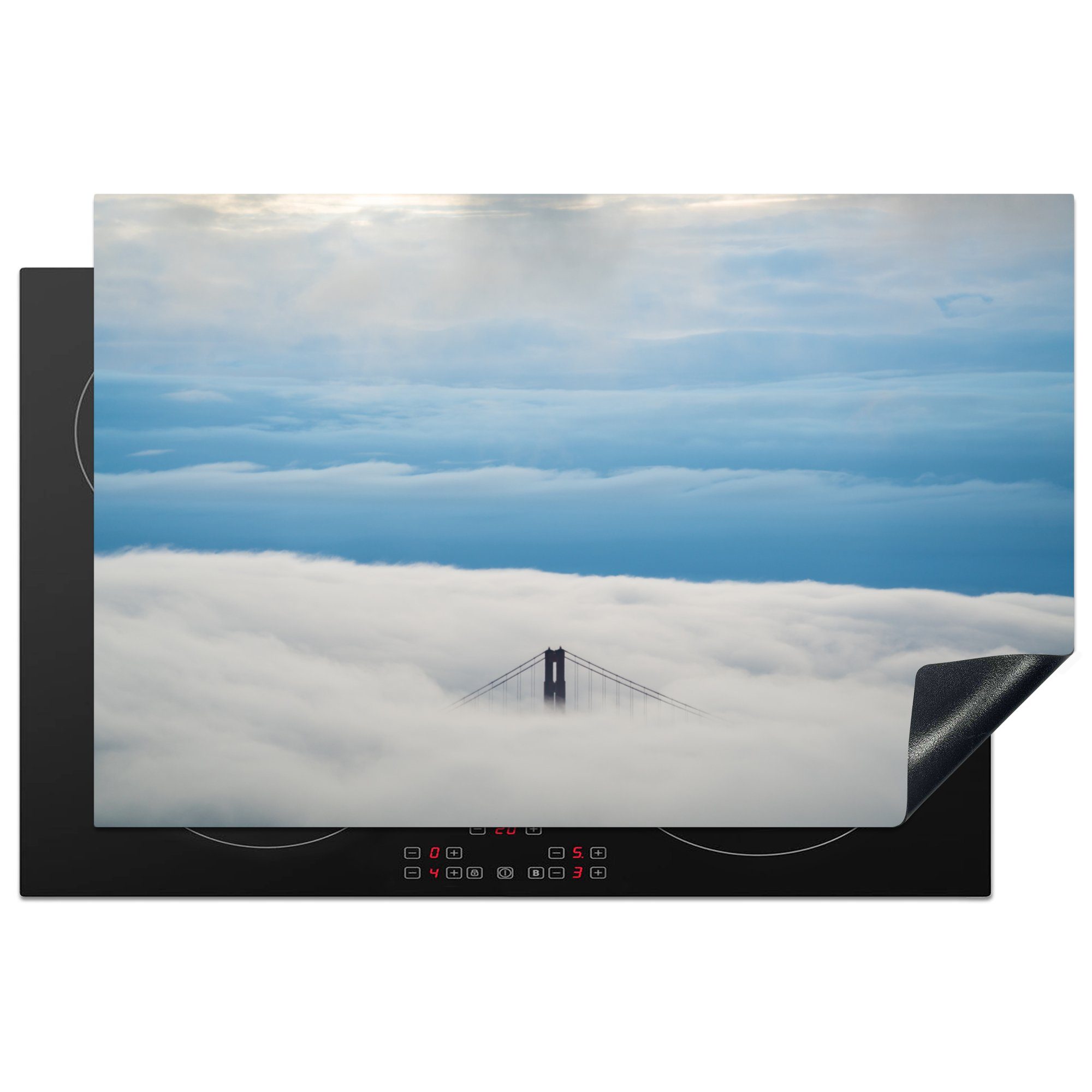 MuchoWow Herdblende-/Abdeckplatte San Francisco - Brücke - Blau, Vinyl, (1 tlg), 81x52 cm, Induktionskochfeld Schutz für die küche, Ceranfeldabdeckung