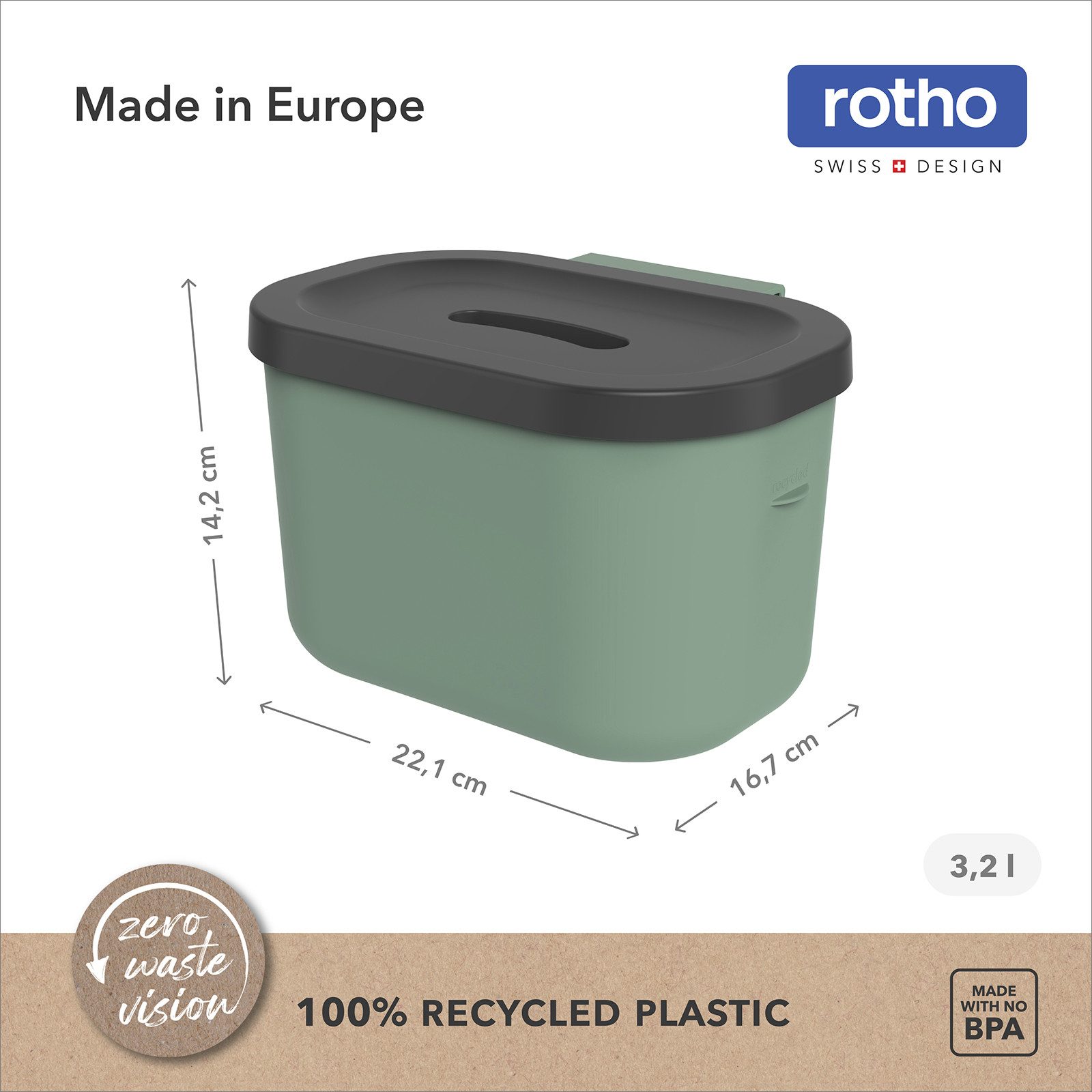 ROTHO Biomülleimer SALSA Bioabfalleimer Set 3,2 l und 6 l mit Deckel, Bioabfalleimer Set für flexible Nutzung in der Küche