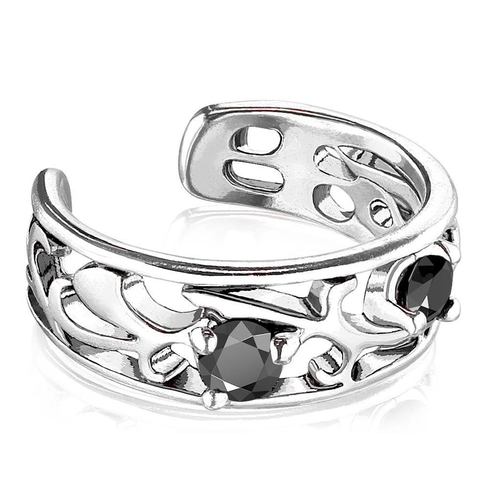 BUNGSA Ohrklemme Ohrklemme verzweigte Ornamente schwarze Kristalle silber Messing (1 Stück, 1-tlg), Ohrschmuck Ohrringe