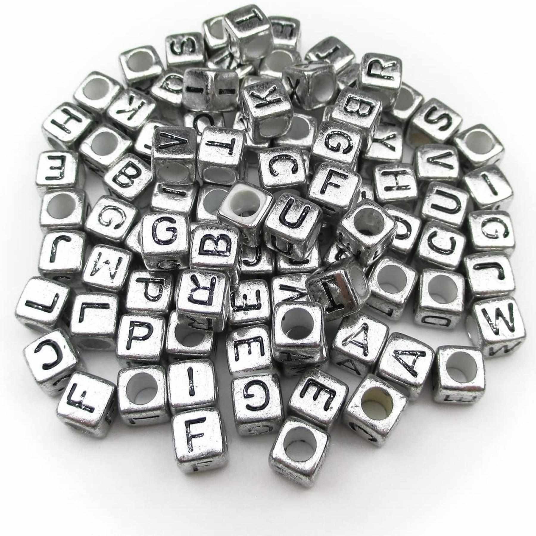 Kopper-24 Bastelperlen Buchstaben Perlen, 250 Stück, 6x6 mm, silber mit schwarz, eckig, Buchs, (250-tlg)