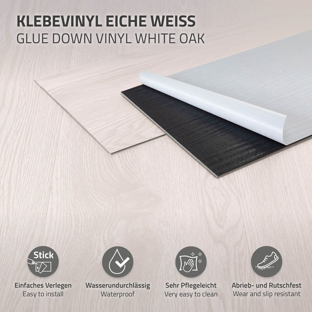 ML-DESIGN Vinylboden PVC Bodenbelag selbstklebend Klebefliesen Boden in Holzoptik 2mm Dicke, Bodenfliesen Klebevinyl wasserdicht 2,23m² / 16 Dielen Eiche Weiß