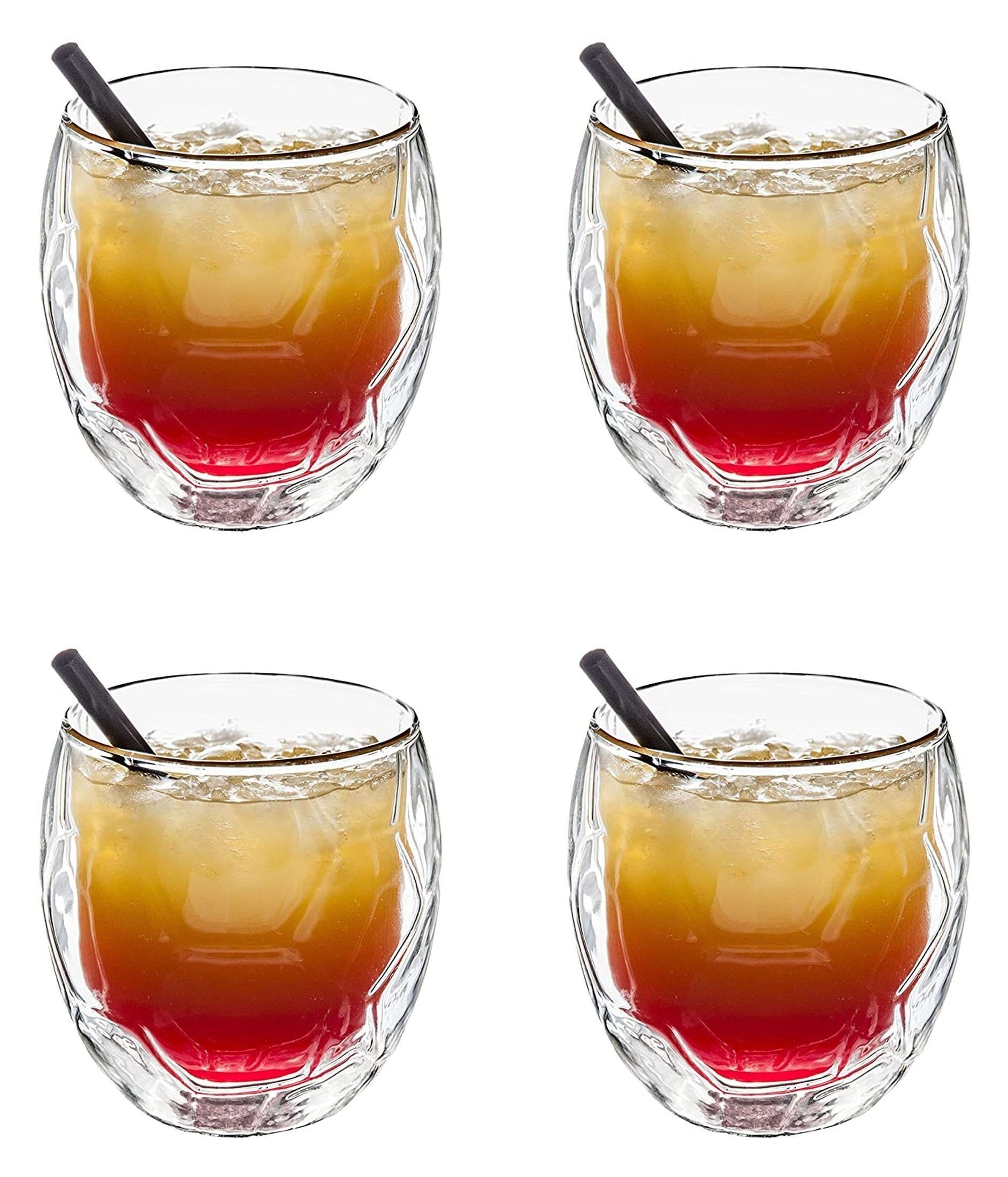 Feelino Gläser-Set 4x Cocktailglas Trinkglas Fußball 350ml Thermoglas Doppelwandig, Glas