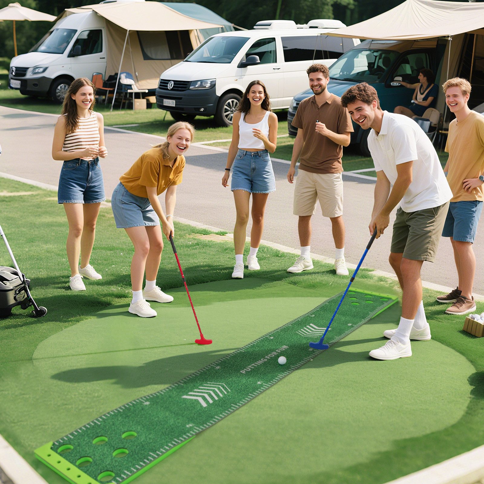 COSTWAY Puttingmatte, Golf Pong Spielset, 332 cm Golf Abschlagmatte