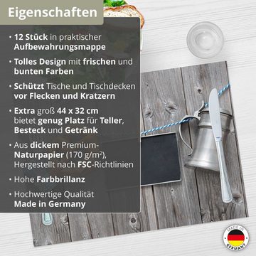 Platzset, Tischsets I Platzsets - Bayern Oktoberfest Schiefertafel mit Brezel, Tischsetmacher, (aus Naturpapier in Aufbewahrungsmappe, 12-St., 44 x 32 cm / grau), Made in Germany