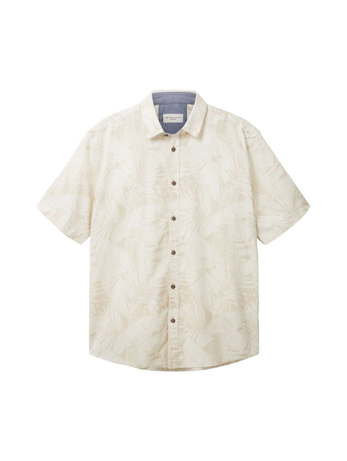 TOM TAILOR Poloshirt (1-tlg) PRINT aus Baumwolle PALM leaf Offwhite design beige 32005