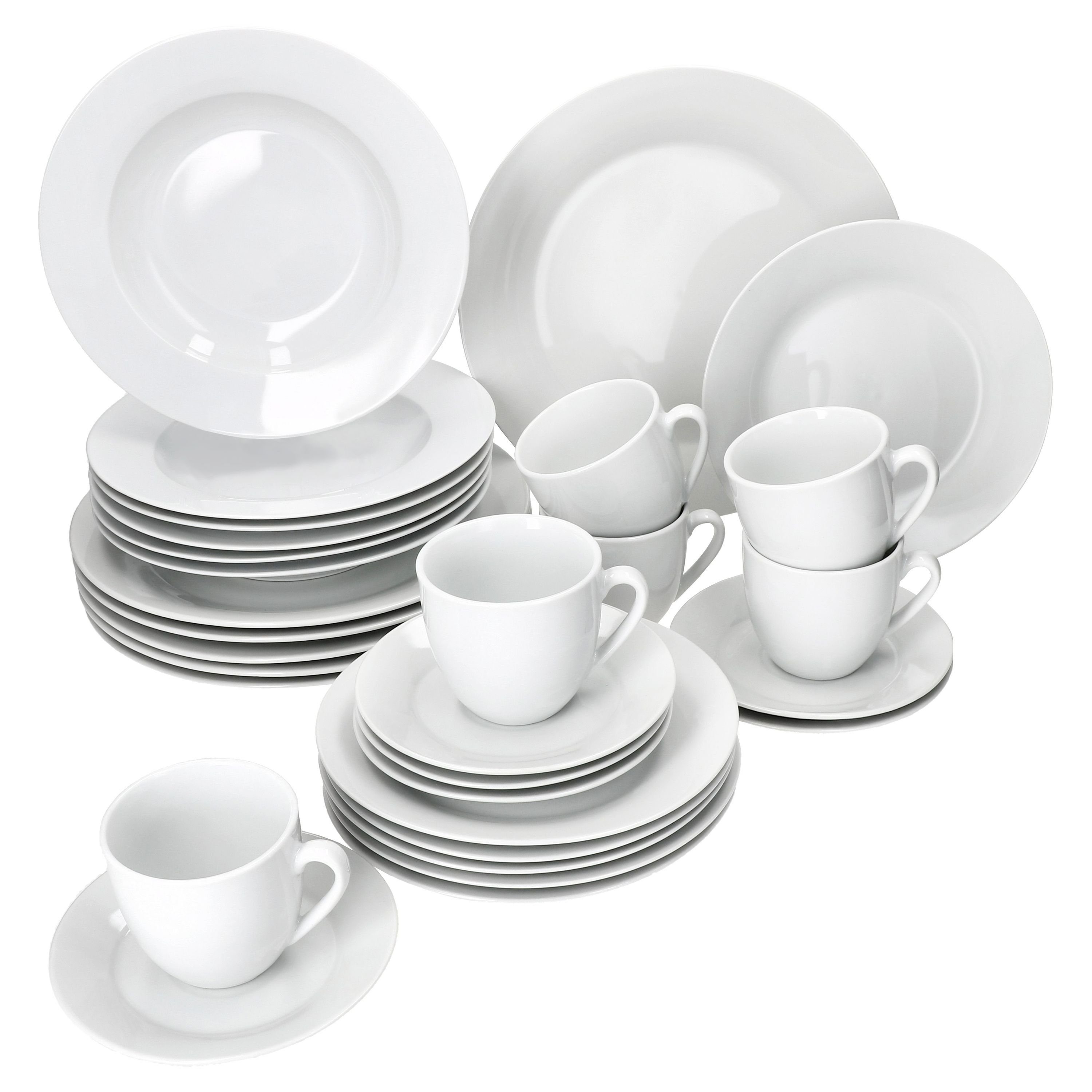 Kombiservice 30tlg Kombiservice Tommy weiß Porzellan 6 Personen Tassen Teller