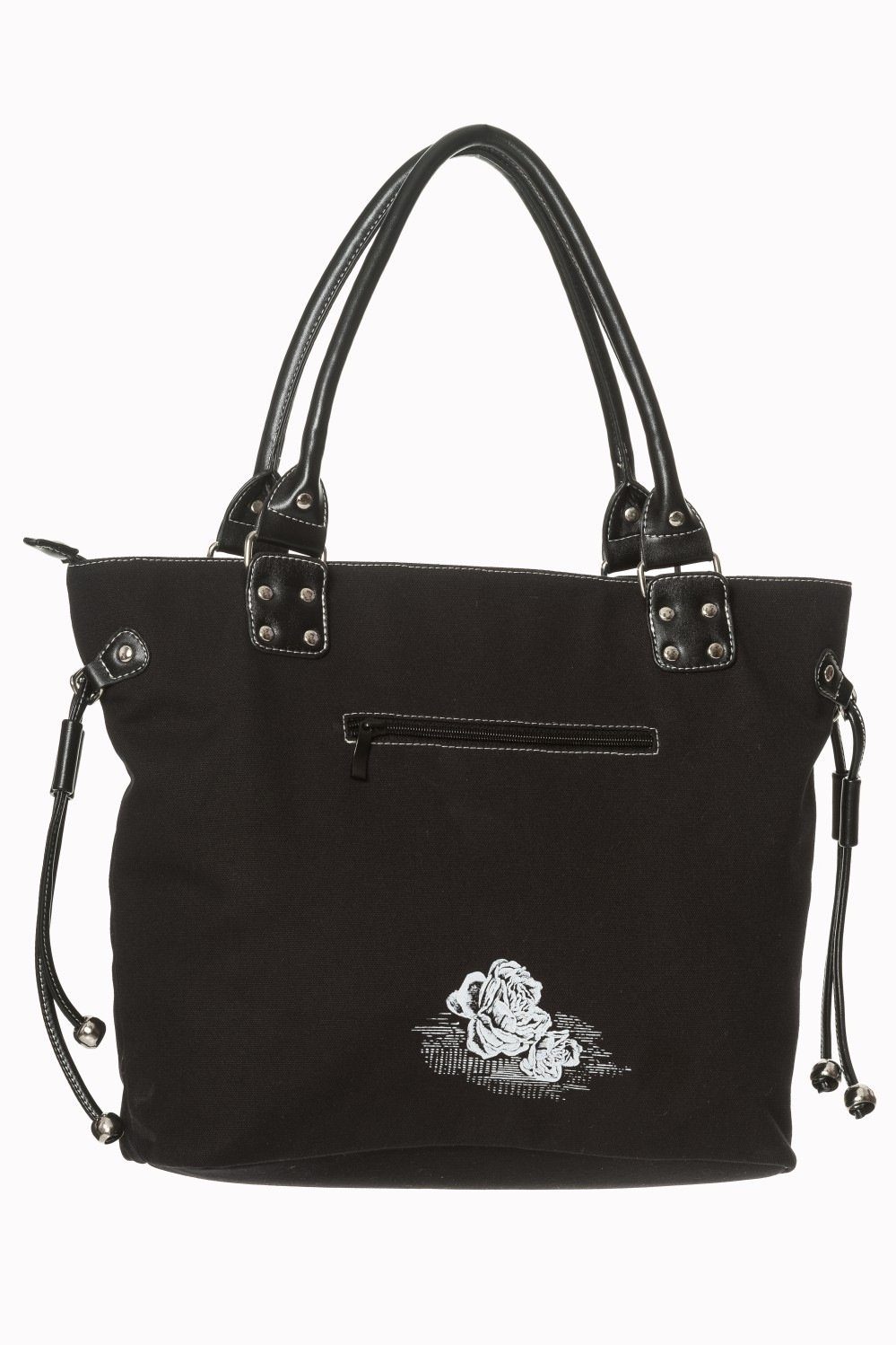 Banned Handtasche Back In Black, Skull und Rosen Print