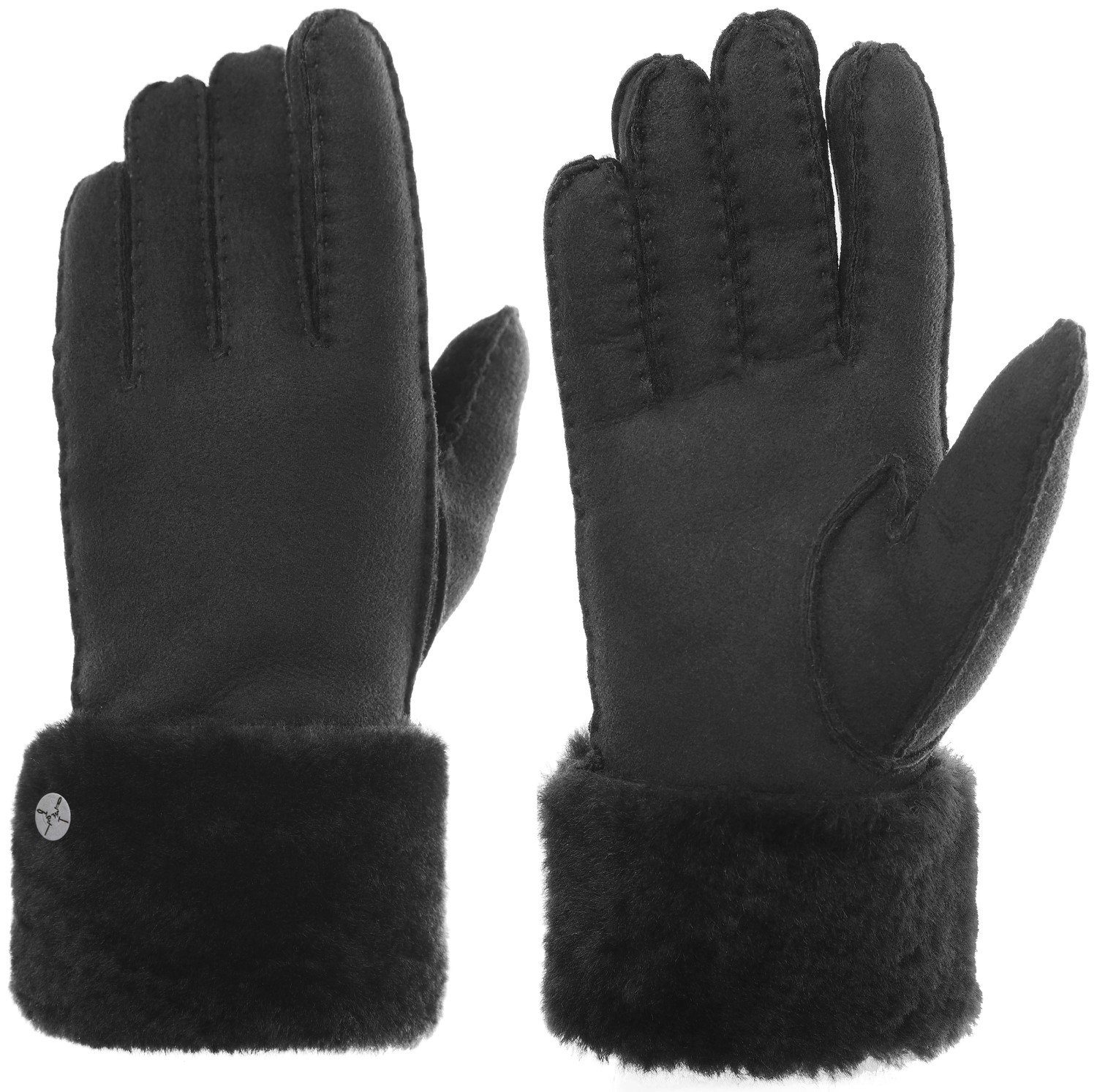Lammfell-Futter warme Umschlag & Wildleder-Handschuhe Lederhandschuhe black 200 PEARLWOOD