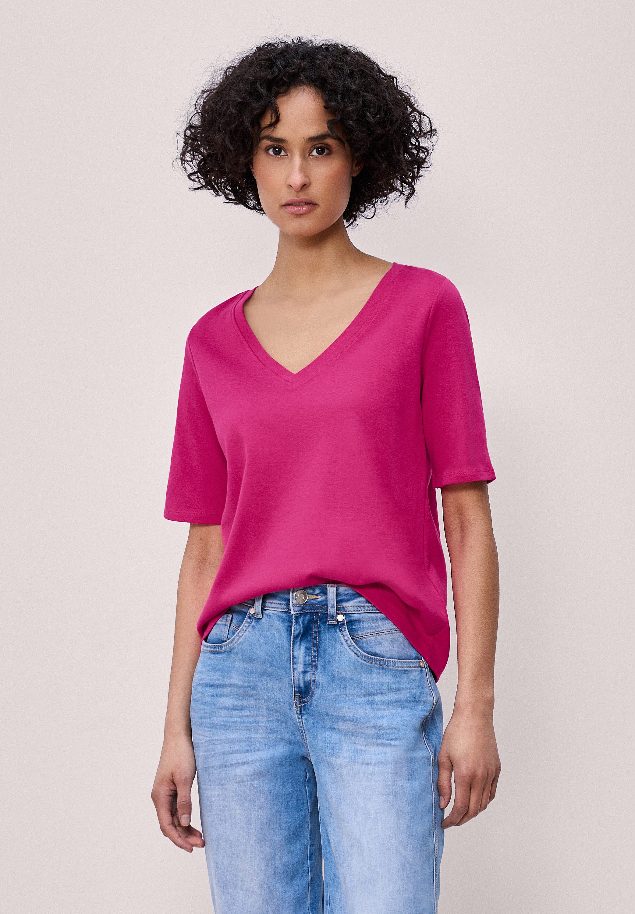 STREET ONE V-Shirt aus reiner Baumwolle