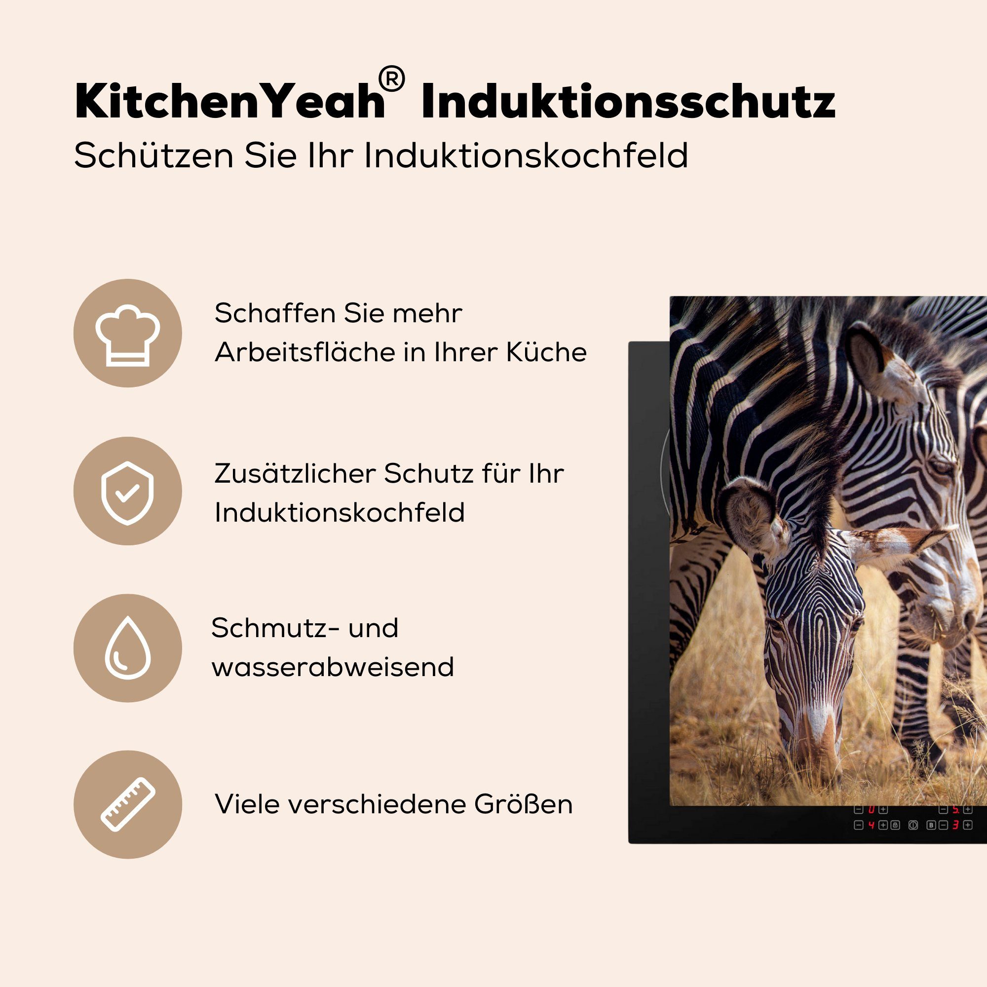 MuchoWow - für 81x52 Vinyl, tlg), Ceranfeldabdeckung cm, Safari, Weiden (1 Induktionskochfeld Herdblende-/Abdeckplatte Zebra die - küche, Schutz