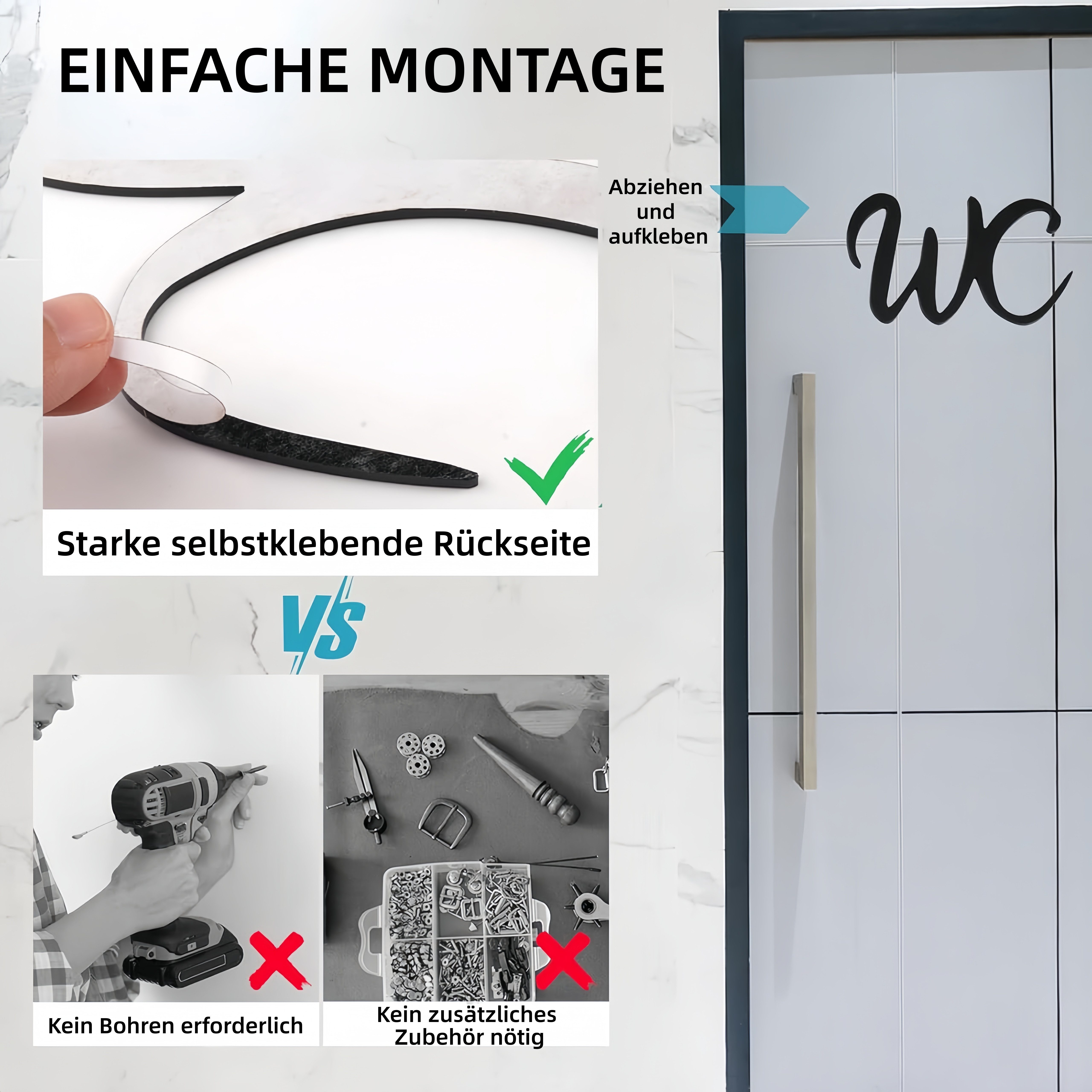 FOUORTUNATE-BEE Hinweisschild Selbstklebendes WC-Schild aus Acryl für Türen, Modernes Badezimmer-Symbol aus Acryl – Bild 4 von 5