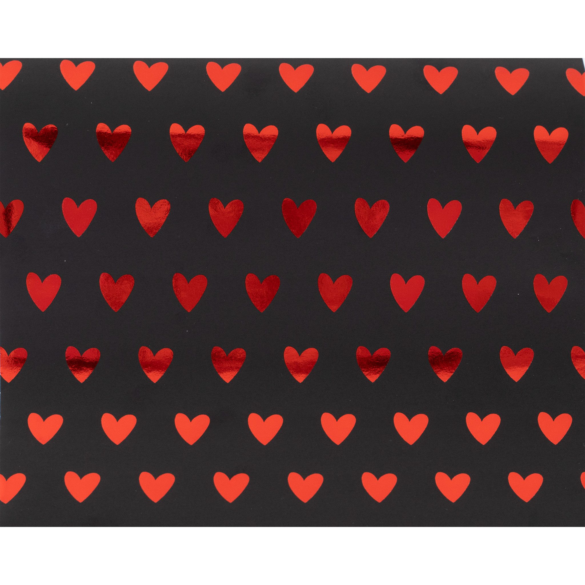 Star Geschenkpapier, Geschenkpapier Herzen 70cm x 2m Rolle Schwarz / Rot glänzend