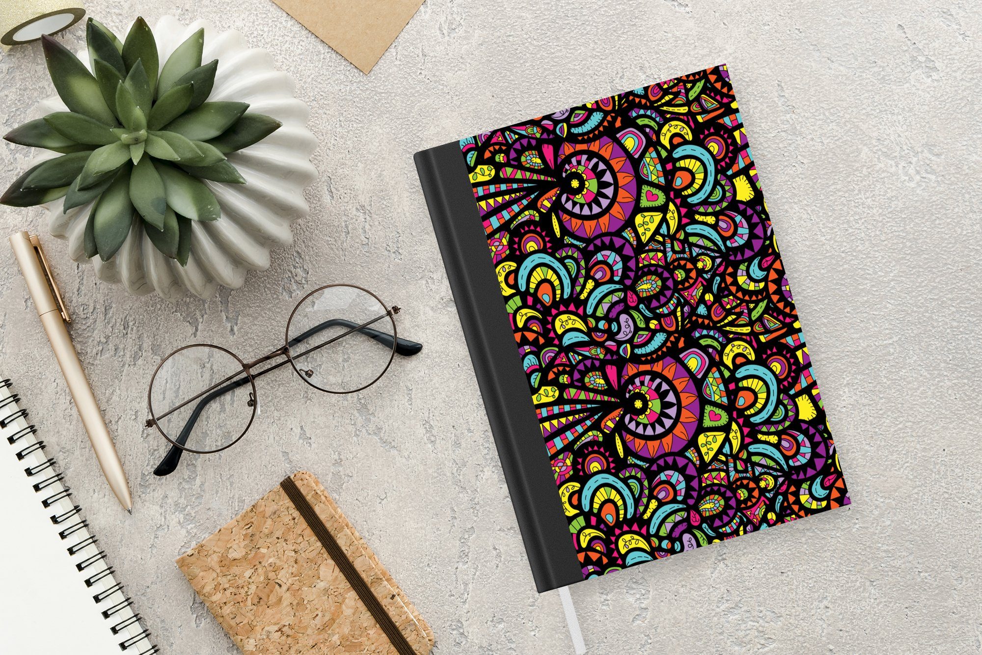 MuchoWow Notizbuch Design - A5, Merkzettel, Notizheft, Journal, Tagebuch, 98 Mandala Seiten, - Regenbogen, Haushaltsbuch