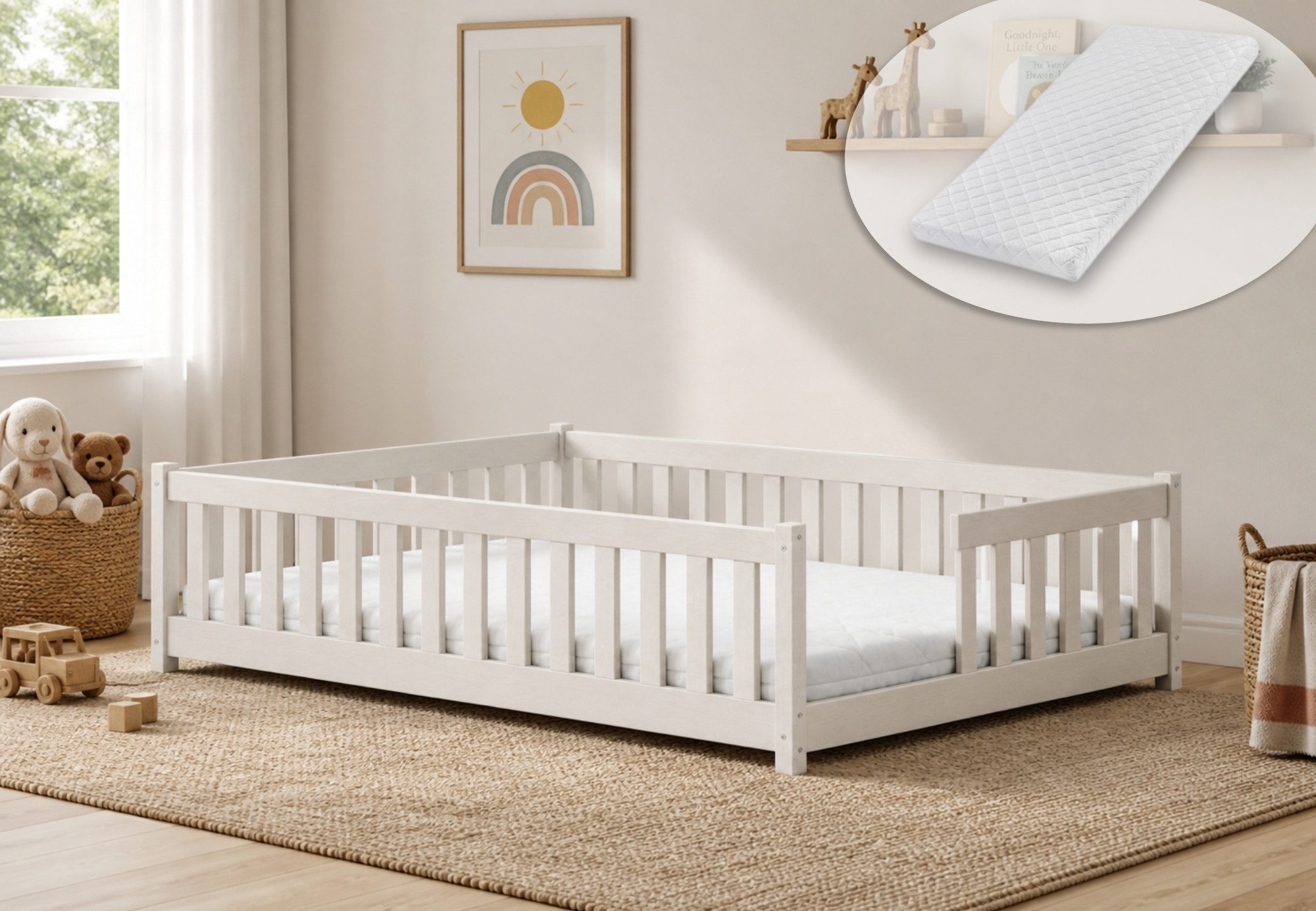 Kinderbett Bodenbett mit Rausfallschutz & Lattenrost Montessori Betten Kinder