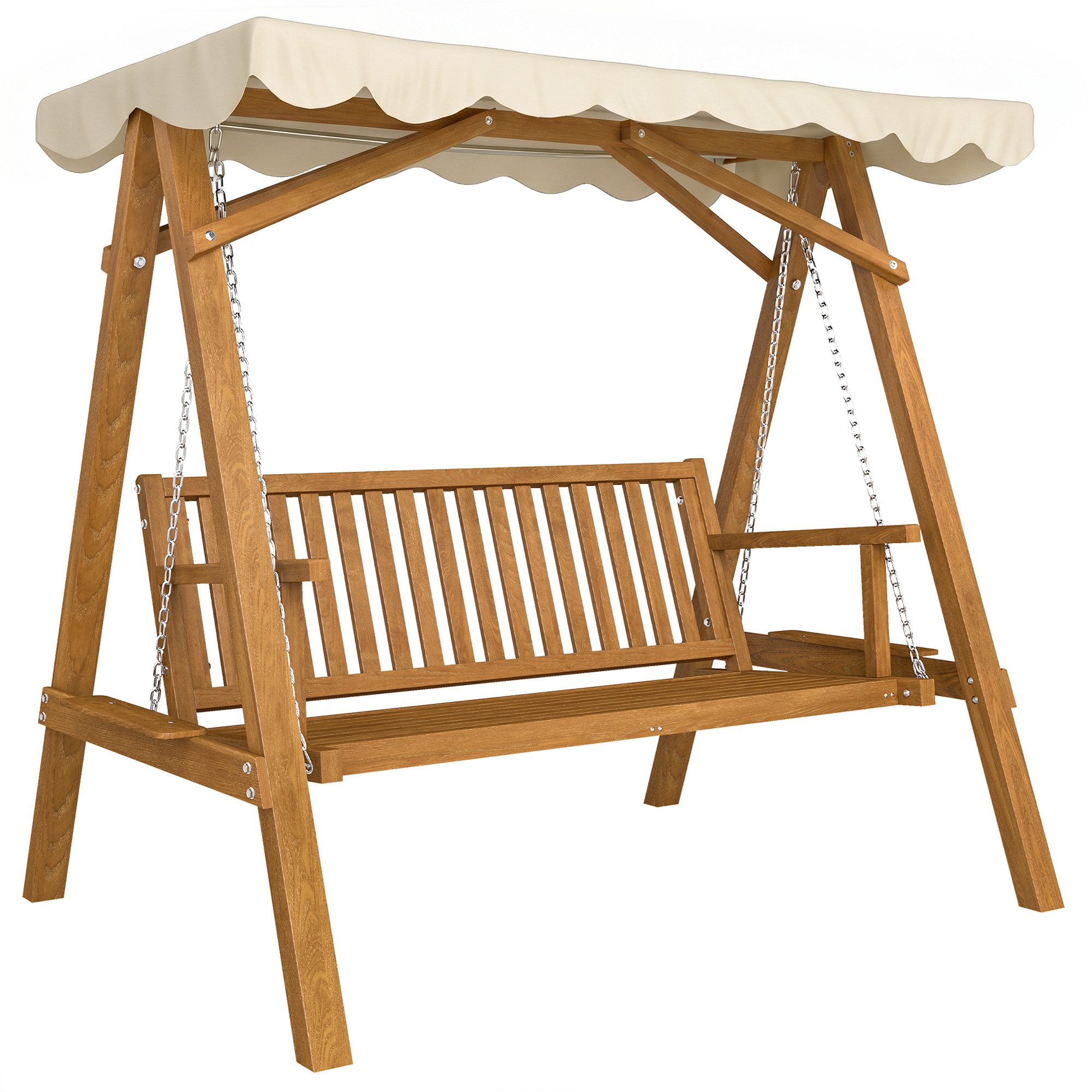 Outsunny Hollywoodschaukel Gartenschaukel Schaukel Lärche, 2-Sitzer, Entspannen, Gartenliege, 1 tlg., Schaukelbank, für Garten, Balkon, Natur+Creme