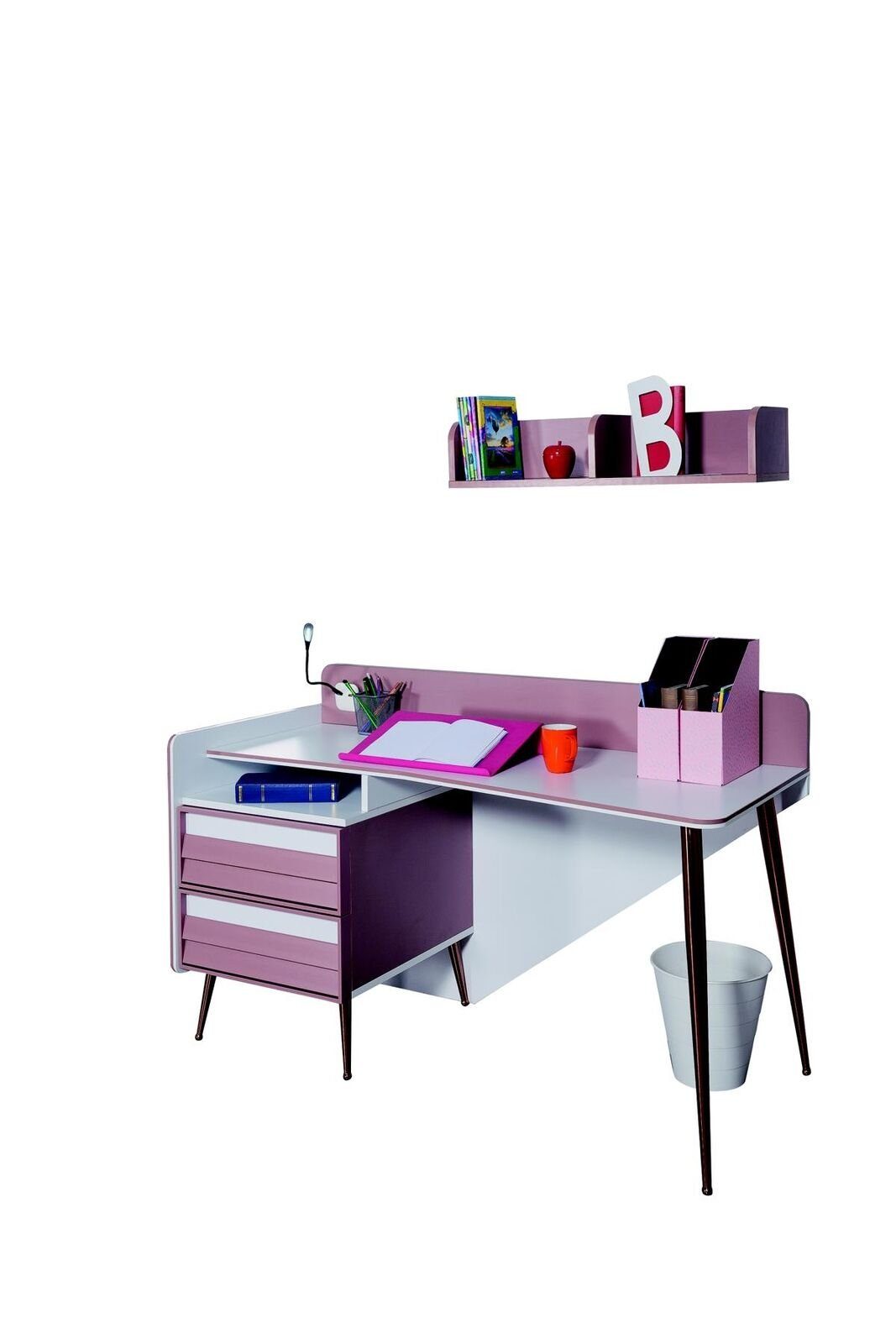 JVmoebel Schreibtisch Schreibtisch Holz Rosa In Europe Möbel / Schreibtische Tisch Jugendzimmer Made Regal (Schreibtisch Wandregal)