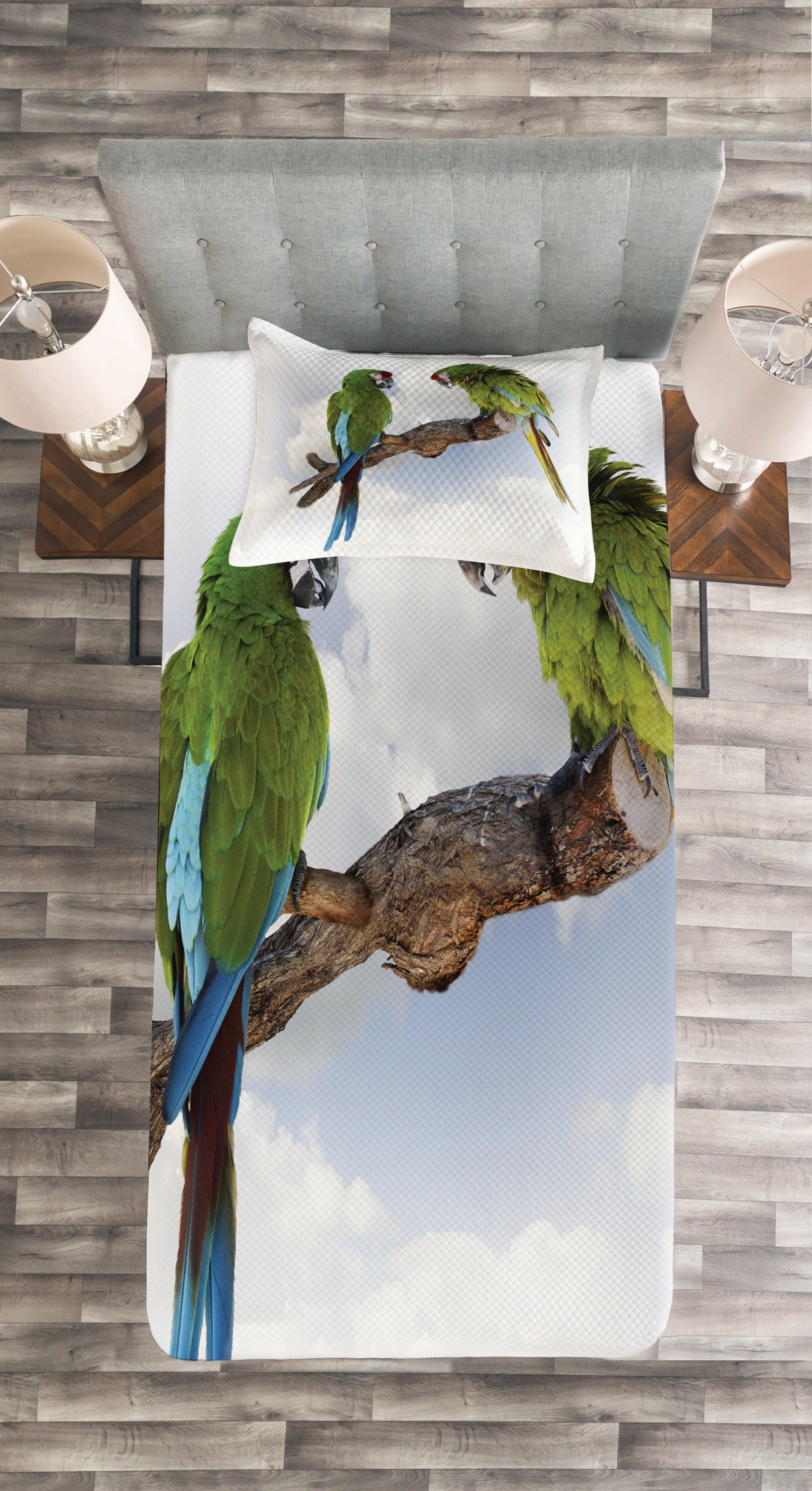 2 Set Waschbar, Vogel Kissenbezügen Abakuhaus, mit Tagesdecke Ara Tropisch Parrot