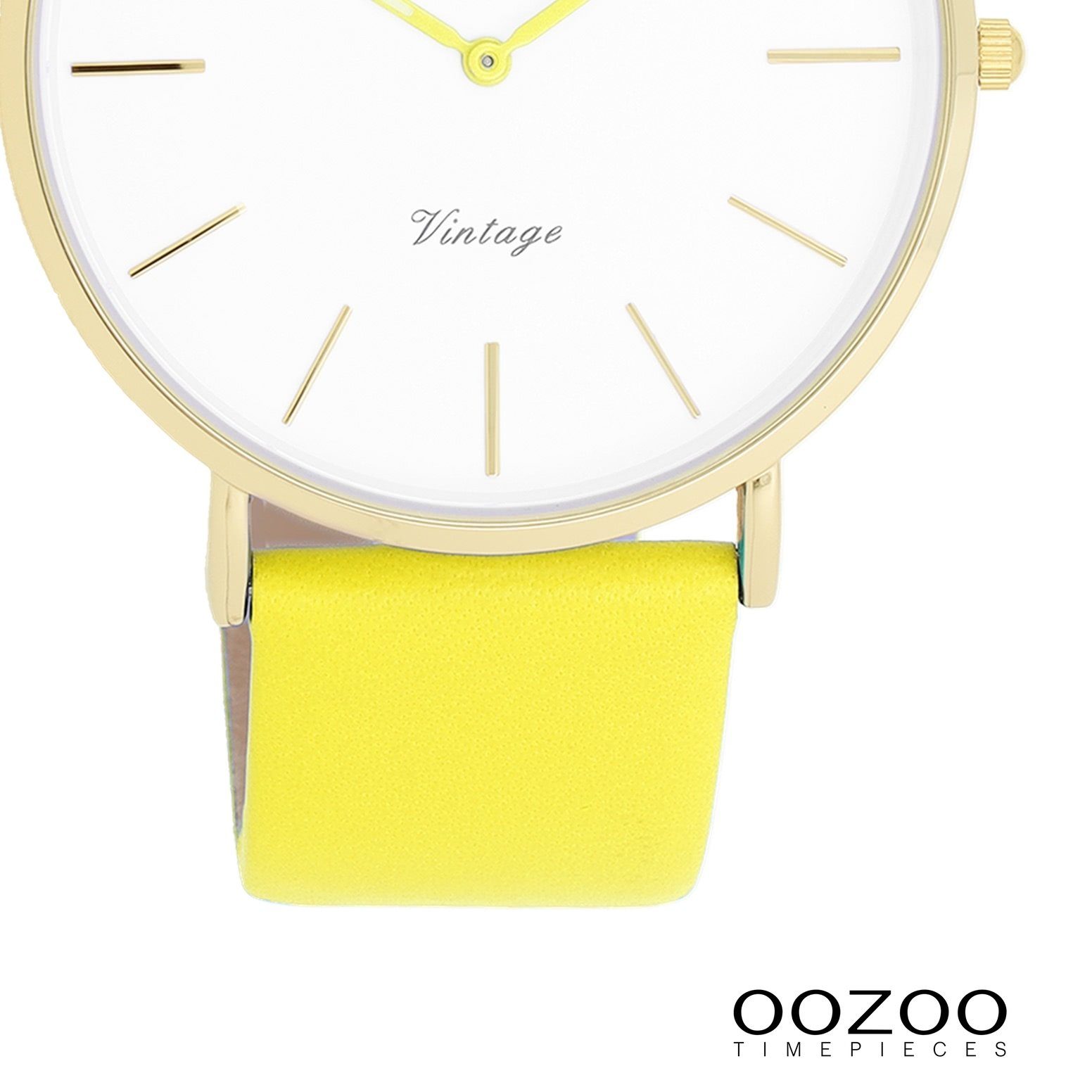 rund, Fashion OOZOO (ca. Lederarmband 40mm), Oozoo Damenuhr gelb, Armbanduhr Damen Vintage groß Quarzuhr Series,