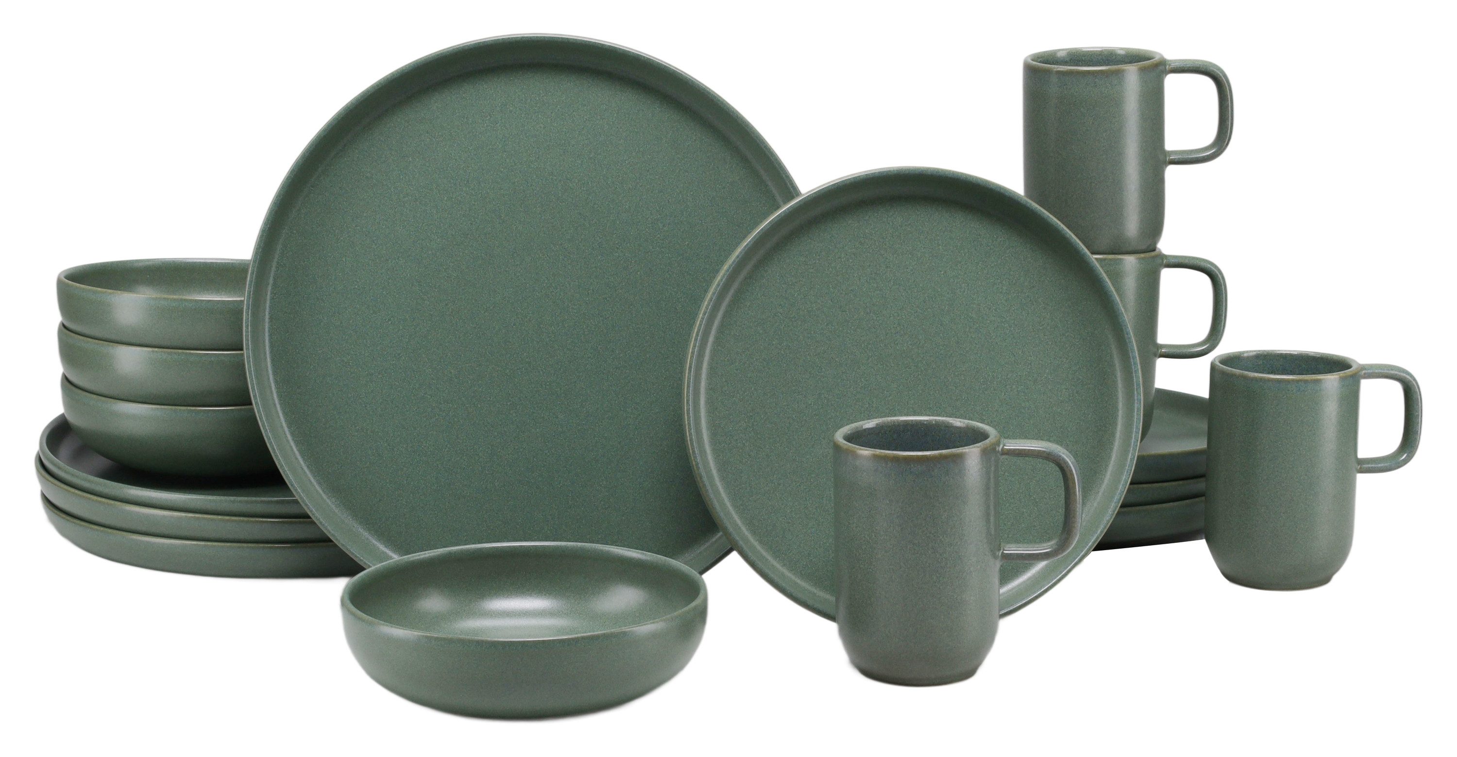 CreaTable Kombiservice Uno Green (16-tlg), 4 Personen, Steinzeug