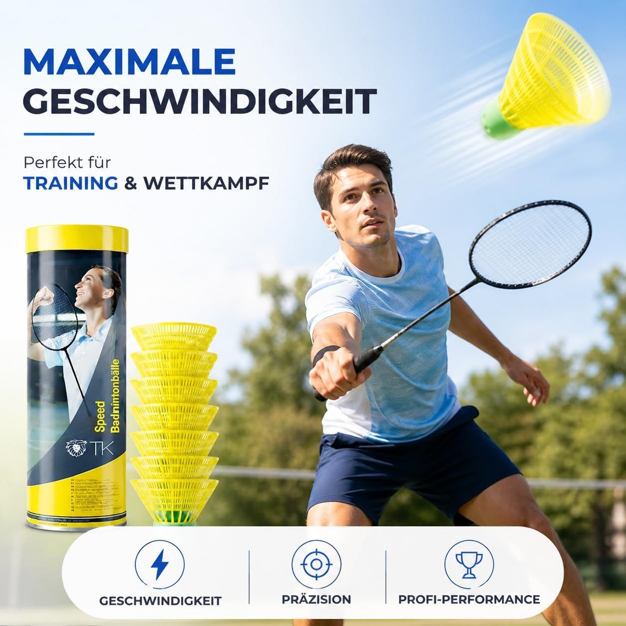 Sportyfits® Speedbadmintonball 5x Speedbadminton Federbälle gelb - Badmintonbälle (5er Set, 5-St., 5 Stück), extra Schnell