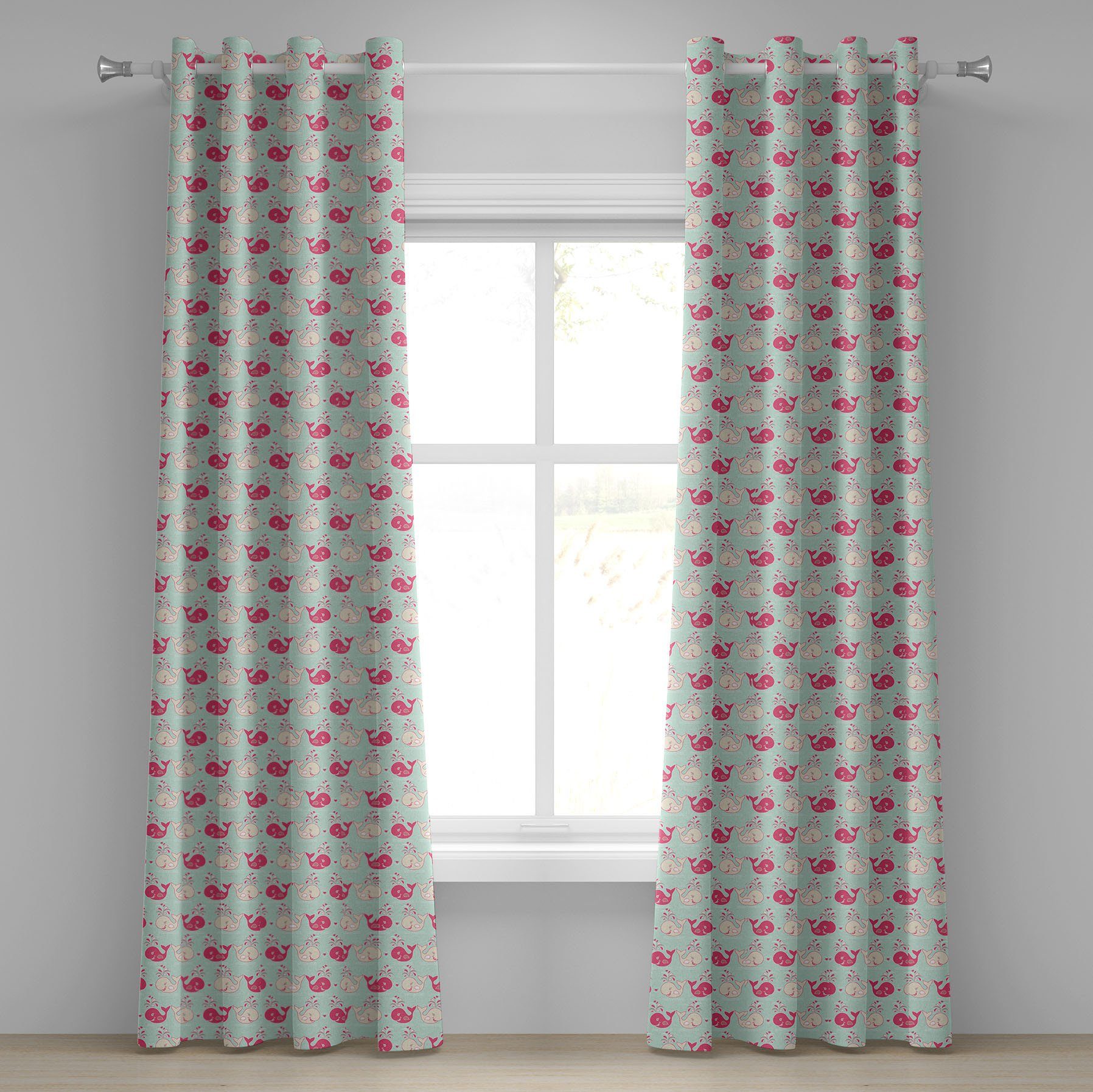 Gardine Dekorative 2-Panel-Fenstervorhänge für Schlafzimmer Wohnzimmer, Abakuhaus, Spaß Glückliche Wale Muster