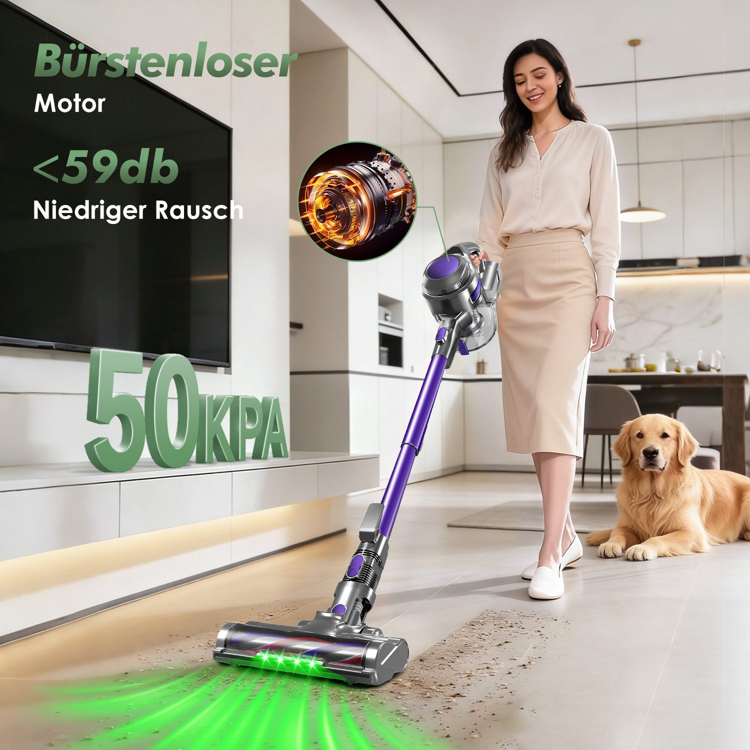 Adormii Akku-Hand-und Stielstaubsauger Akku Staubsauger, 50000Pa/50Min/1.6L Staubsauger Kabellos, HEPA*4, Anti-Tangle-Bürste, 5-in-1 Cordless Vacuum Cleaner, Akkustaubsauger für Tierhaare, Hartböden, Teppiche, 5-in-1 Staubsauger für Tierhaare,Hartböden,Teppiche