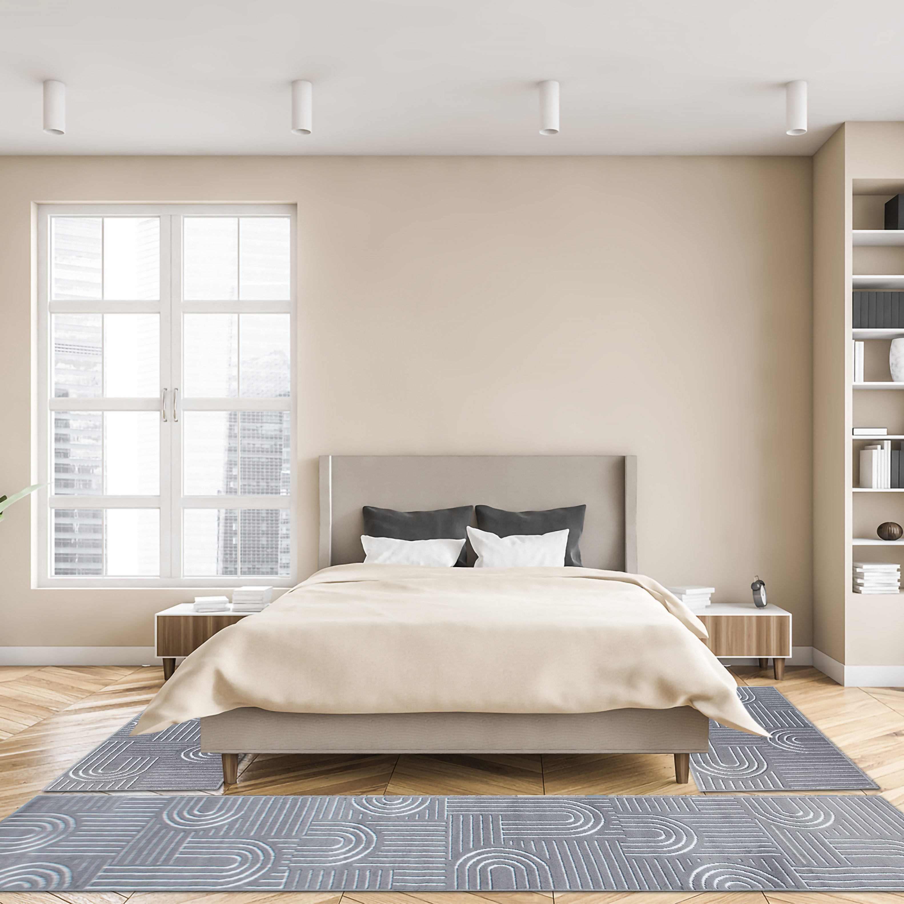 OTTO home Bettumrandung Lyssandra, Höhe 8 mm, (3-tlg), 3D-Effekt, softer Kurzflor, pflegeleicht, leichter Glanz, Scandi-Look