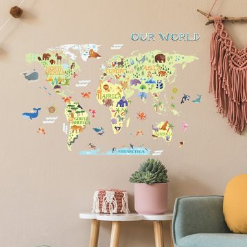 RoomMates Wandsticker Weltkarte Tiere