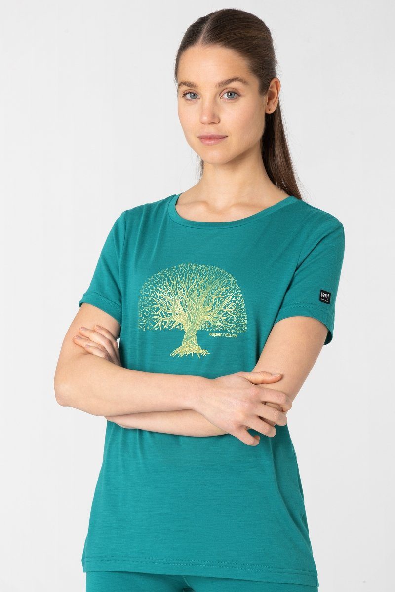 geruchshemmender T-Shirt TREE Merino-Materialmix KNOWLEDGE OF SUPER.NATURAL Jungle/Gold W Print-Shirt Merino TEE Deep