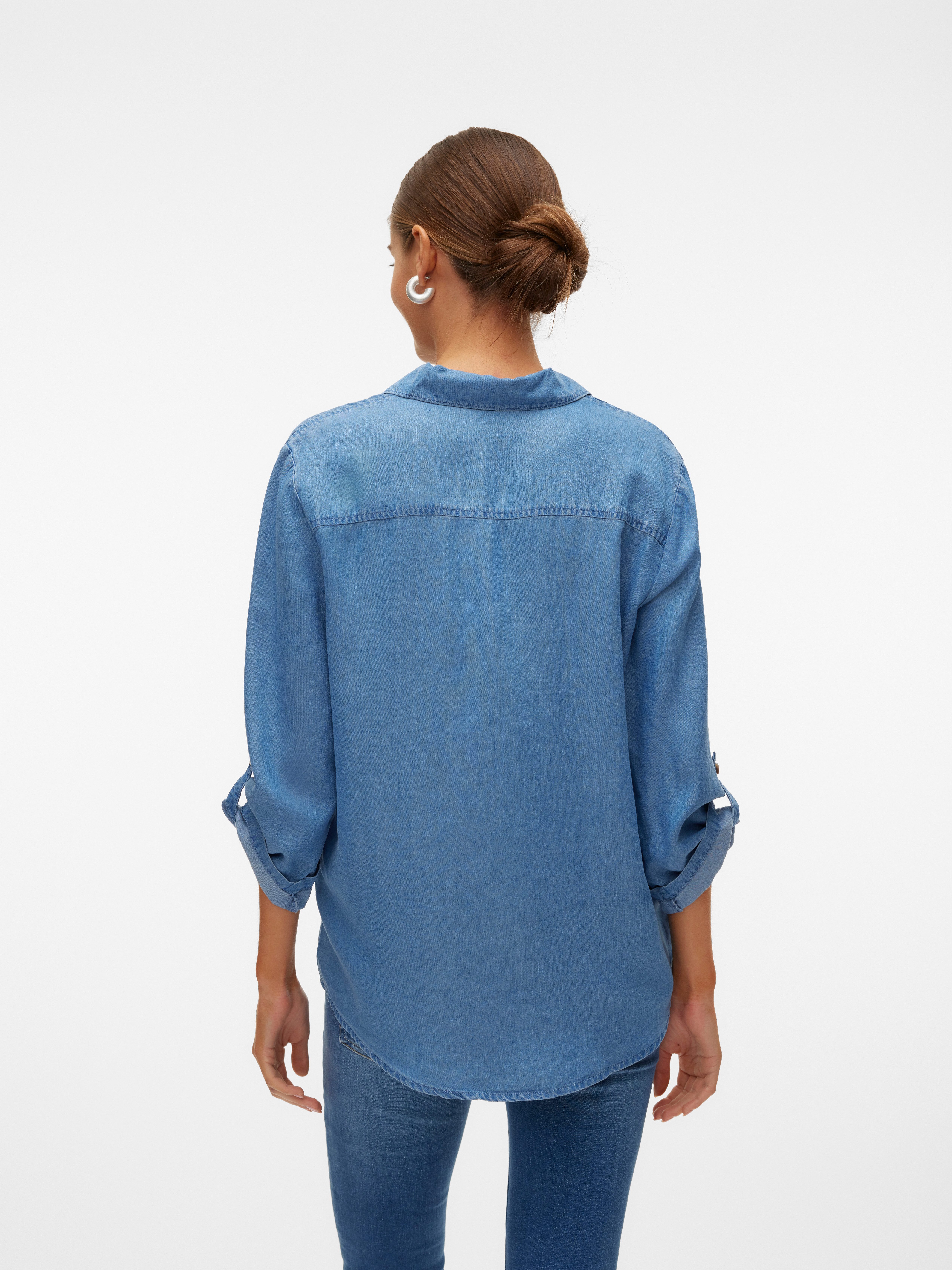 Vero Moda Hemdbluse VMBREE 7/8 SLEEVE LOOSE TENCEL SHIRT GA im Denim-Look und mit Riegel am Arm
