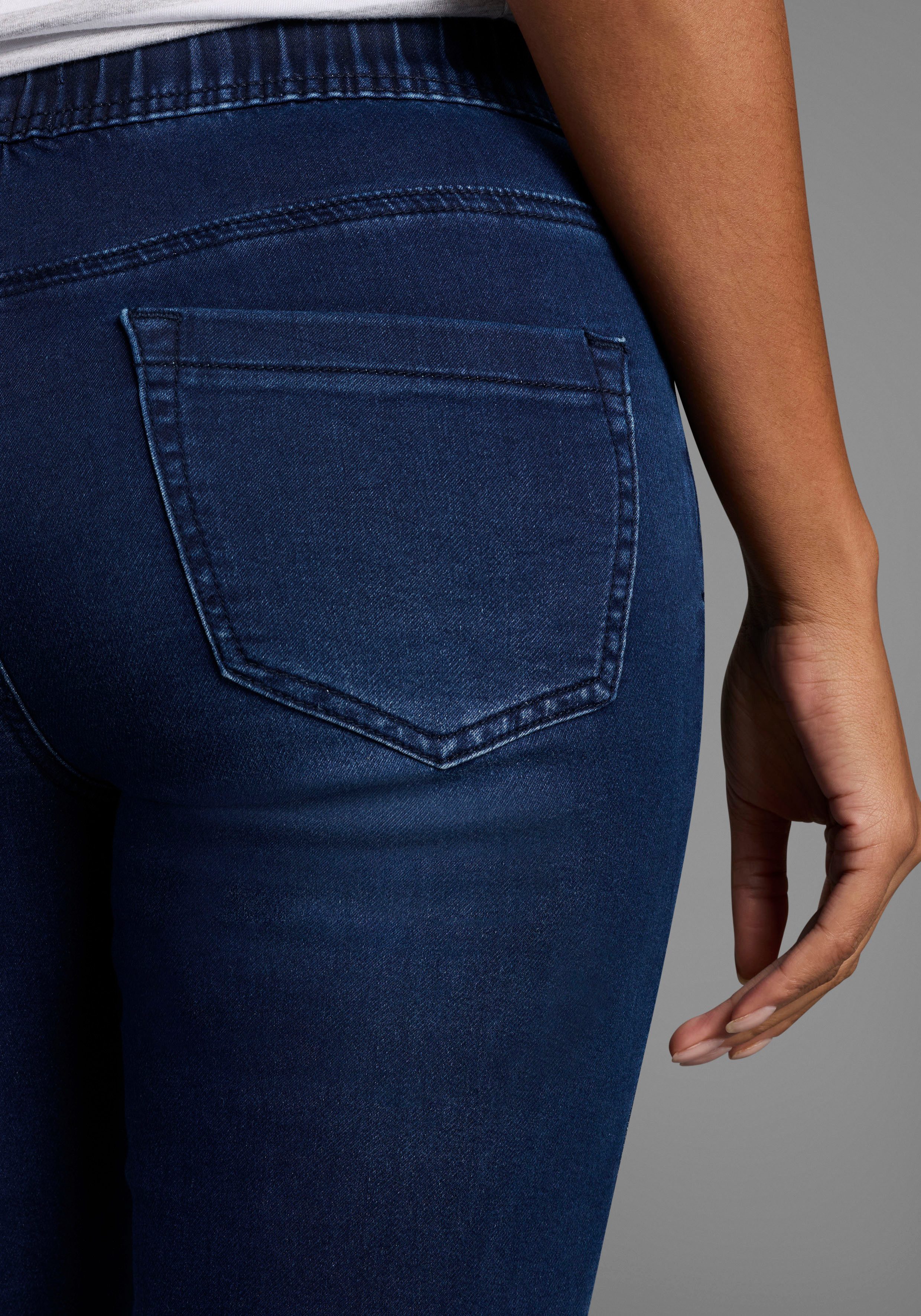 Arizona Jogg-Jeansbermudas hohe Leibhöhe, krempelbare Beinabschlüsse, Used-Look – Bild 3 von 5