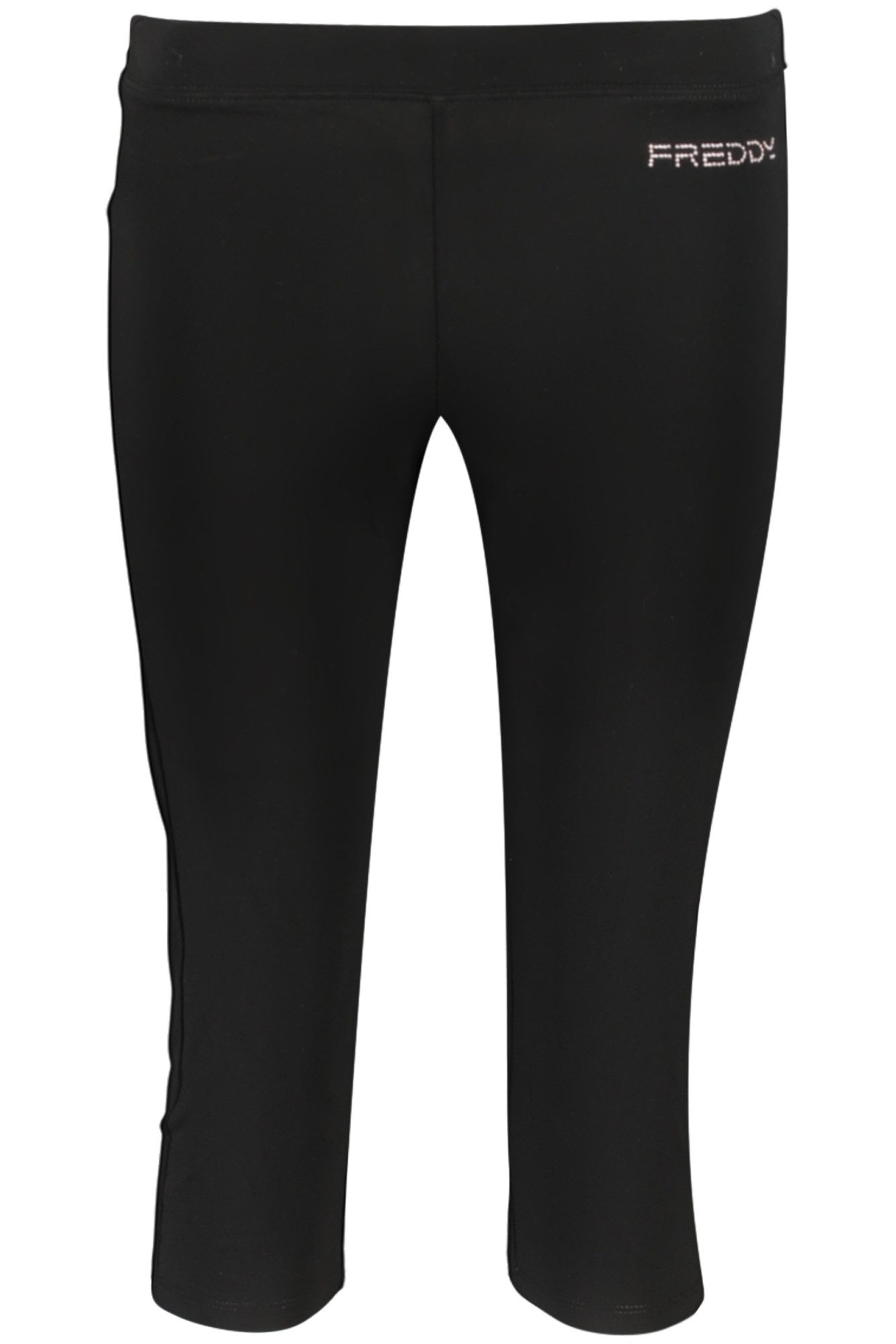 Freddy 5-Pocket-Hose Kurze schwarze Leggings für Damen mit elastischem Bund und Applikatio