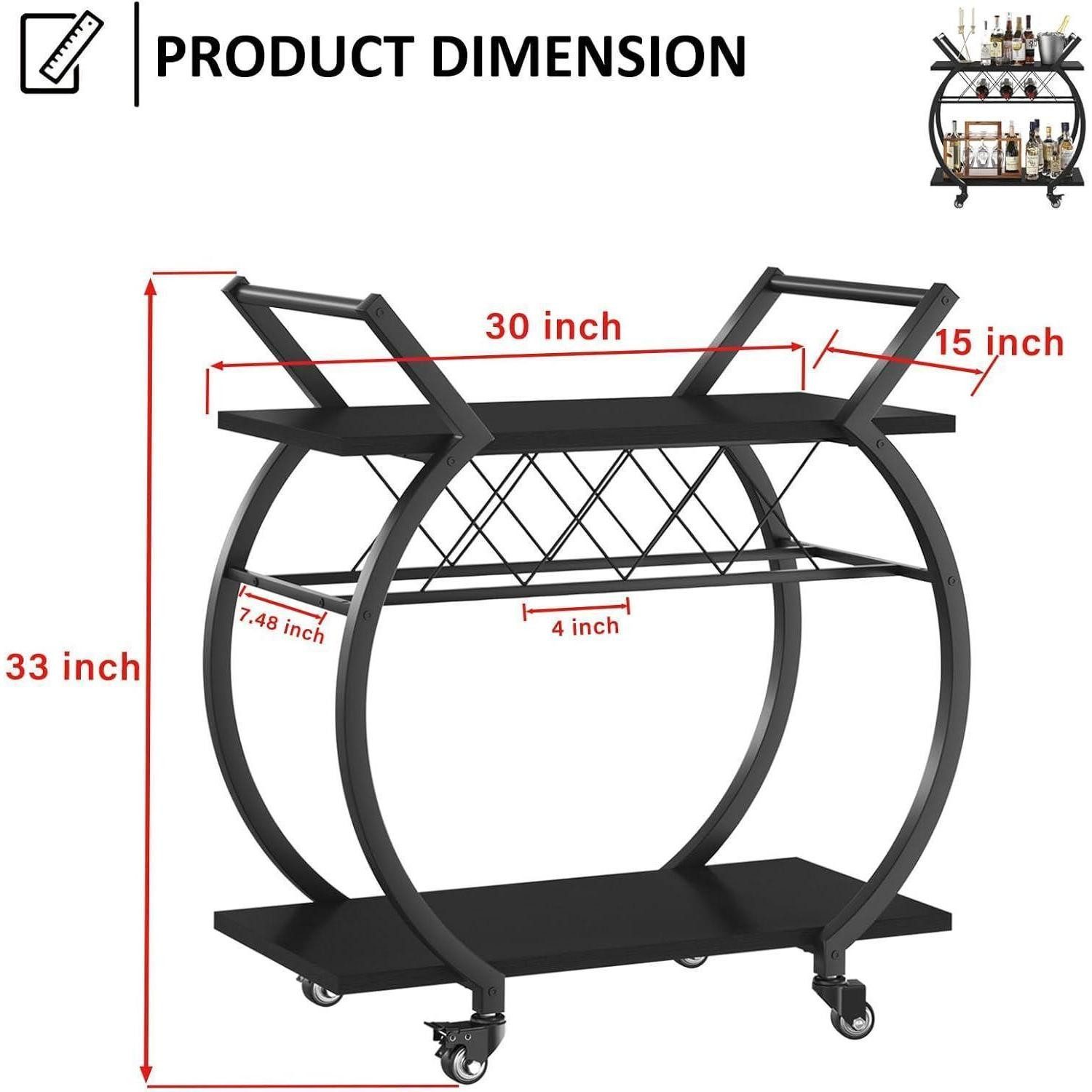 LuxusKollektion Servierwagen Servierwagen mit Rollen und Weinregal für Küche und Bar 76x40x84cm