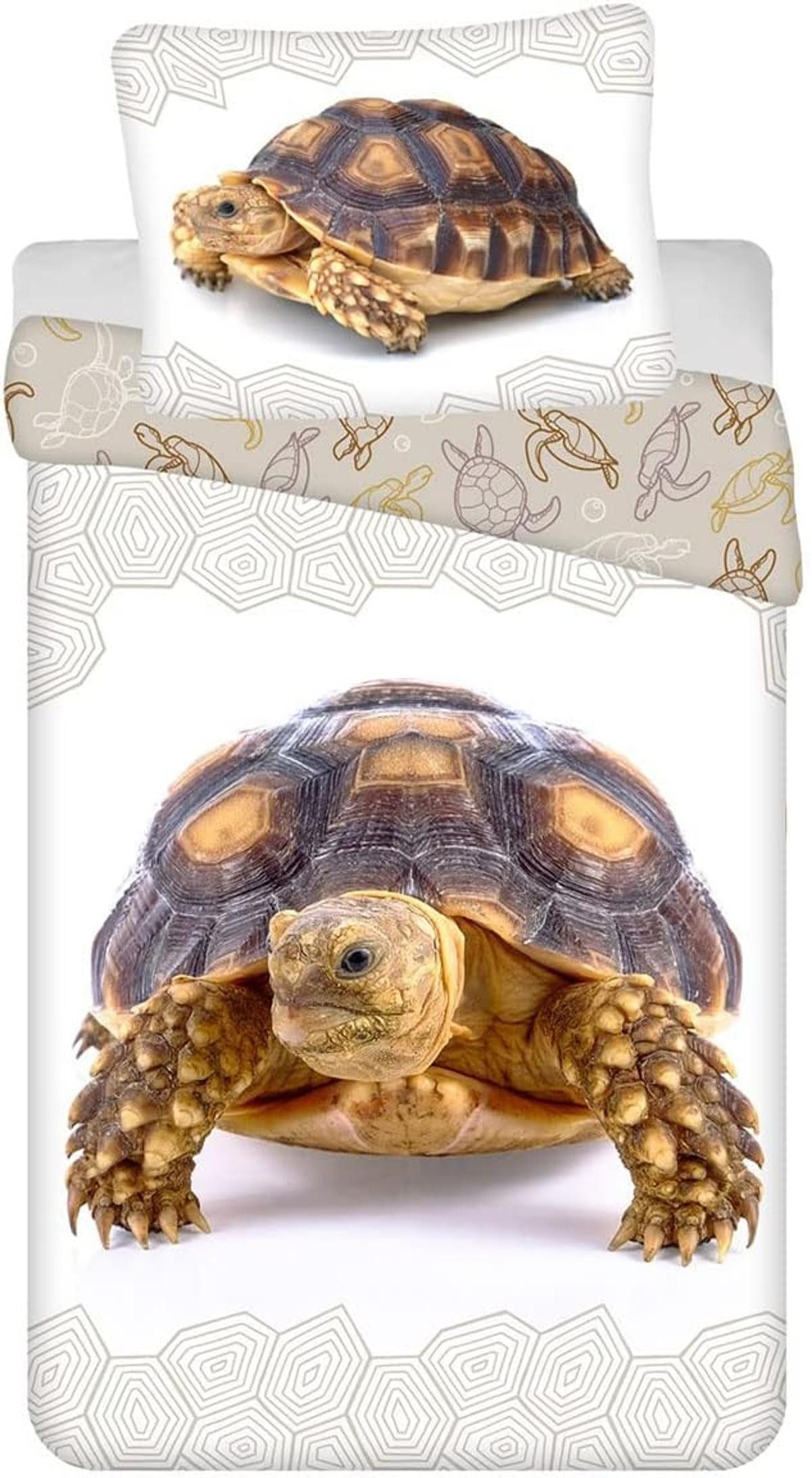 Jerry Fabrics Kinderbettwäsche Jerry Fabrics Bettwäsche Kind Schildkröte 140x200 + 70x90 cm, 2 teilig, mit Reißverschluss