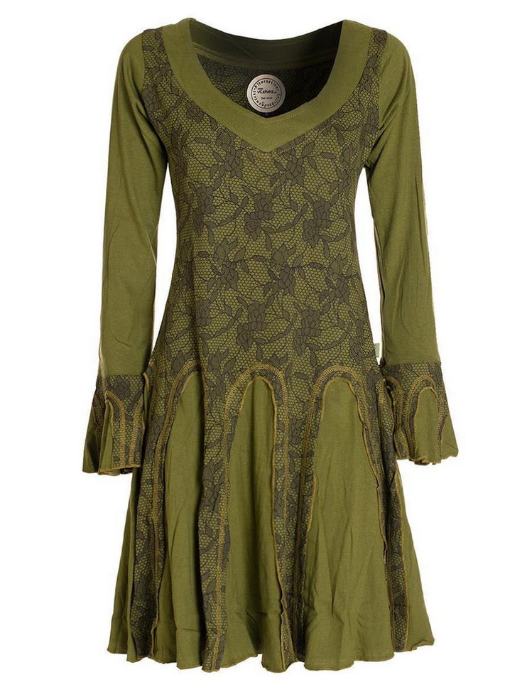 Vishes Jerseykleid Damen Langarm Longshirt-Kleid Sweatkleid Shirt-Kleid Tunika-Kleid Guru, Retro, Hippie Style
