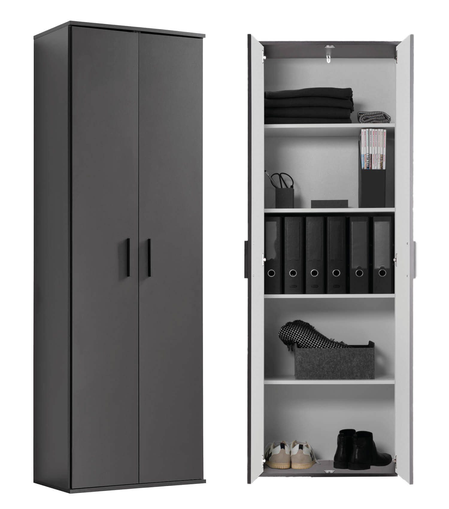 mokebo Mehrzweckschrank Der Lange (mit 4 Einlegeböden) Besenschrank, Putzschrank, Flurschrank & Haushaltsschrank in Anthrazit