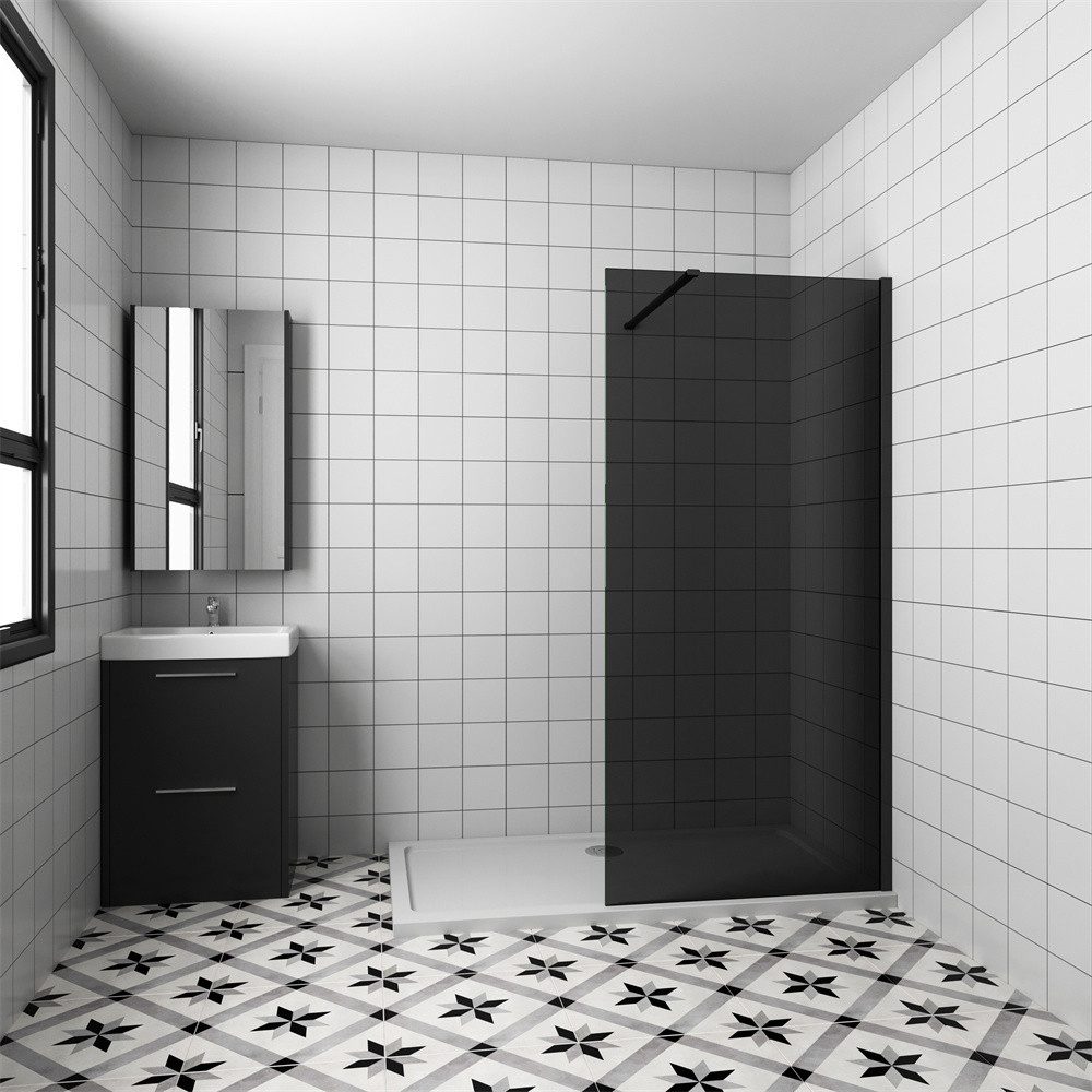Duschwand Glaswand Walk in Dusche 8mm ESG Rauchglas Duschkabine