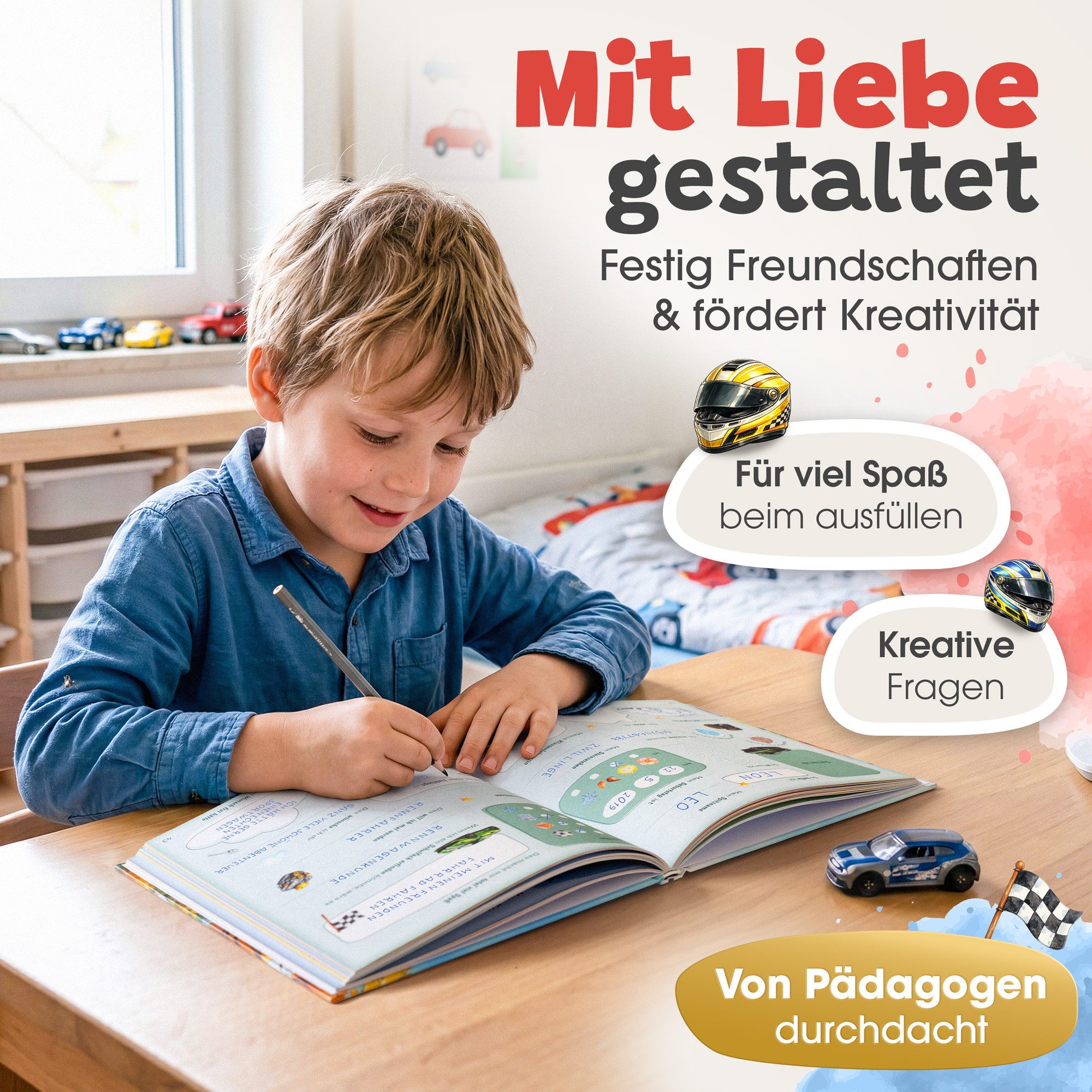 Eulentaler Freundebuch Junge (Schule) I von Pädagogen gestaltet, Autos, Monstertrucks & Goldprägung, Geschenk für Schulkinder – Bild 4 von 5