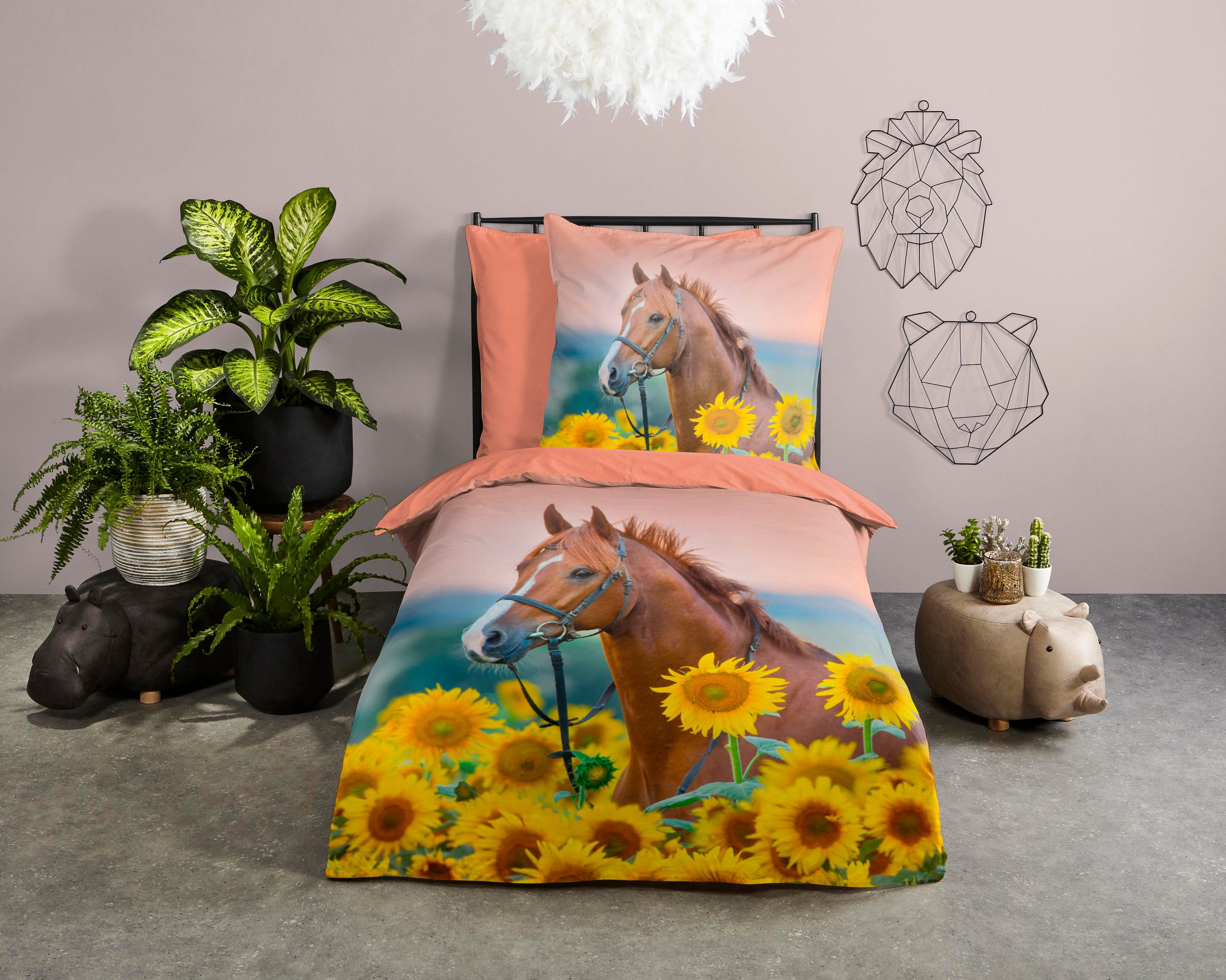 good morning Kinderbettwäsche Beauty Horse Sunflower, Renforcé, 2 teilig, B günstig online kaufen