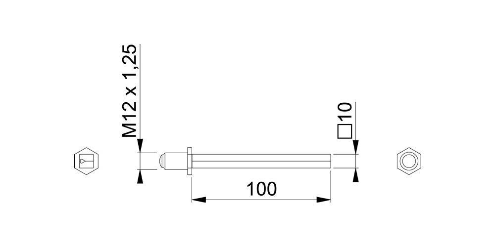 geteilt mm 100 x verzinkt Eisen FDW-Profilstift Vierkantstift HOPPE Türbeschlag 1,25 10 x M12 Vierkant